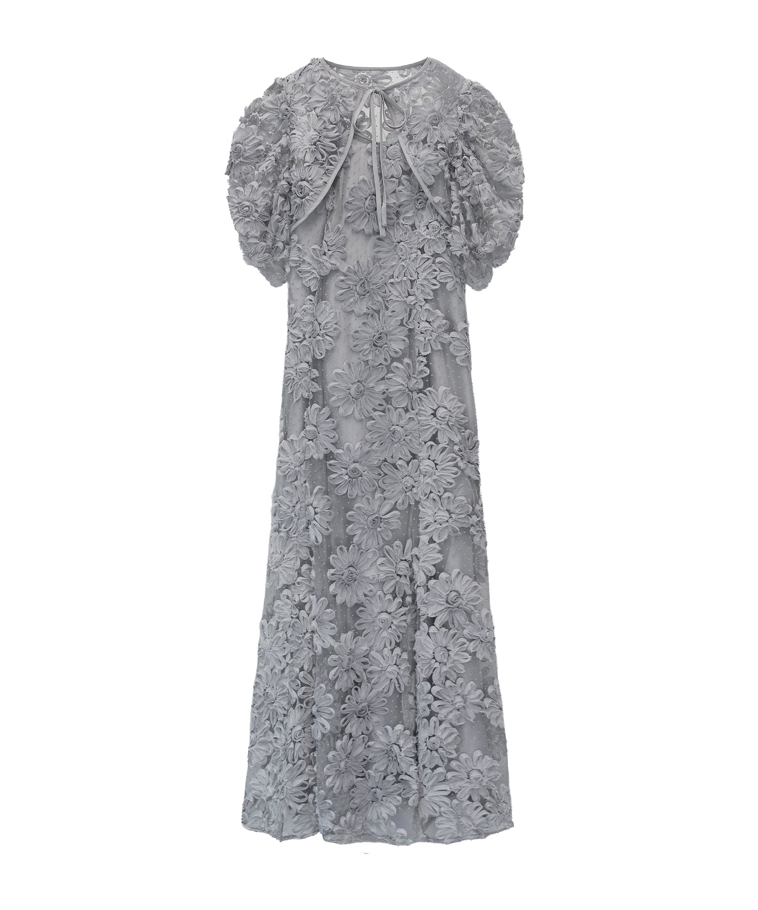 FLOCKING BOLERO DRESS グレー 正面全身物撮り画像