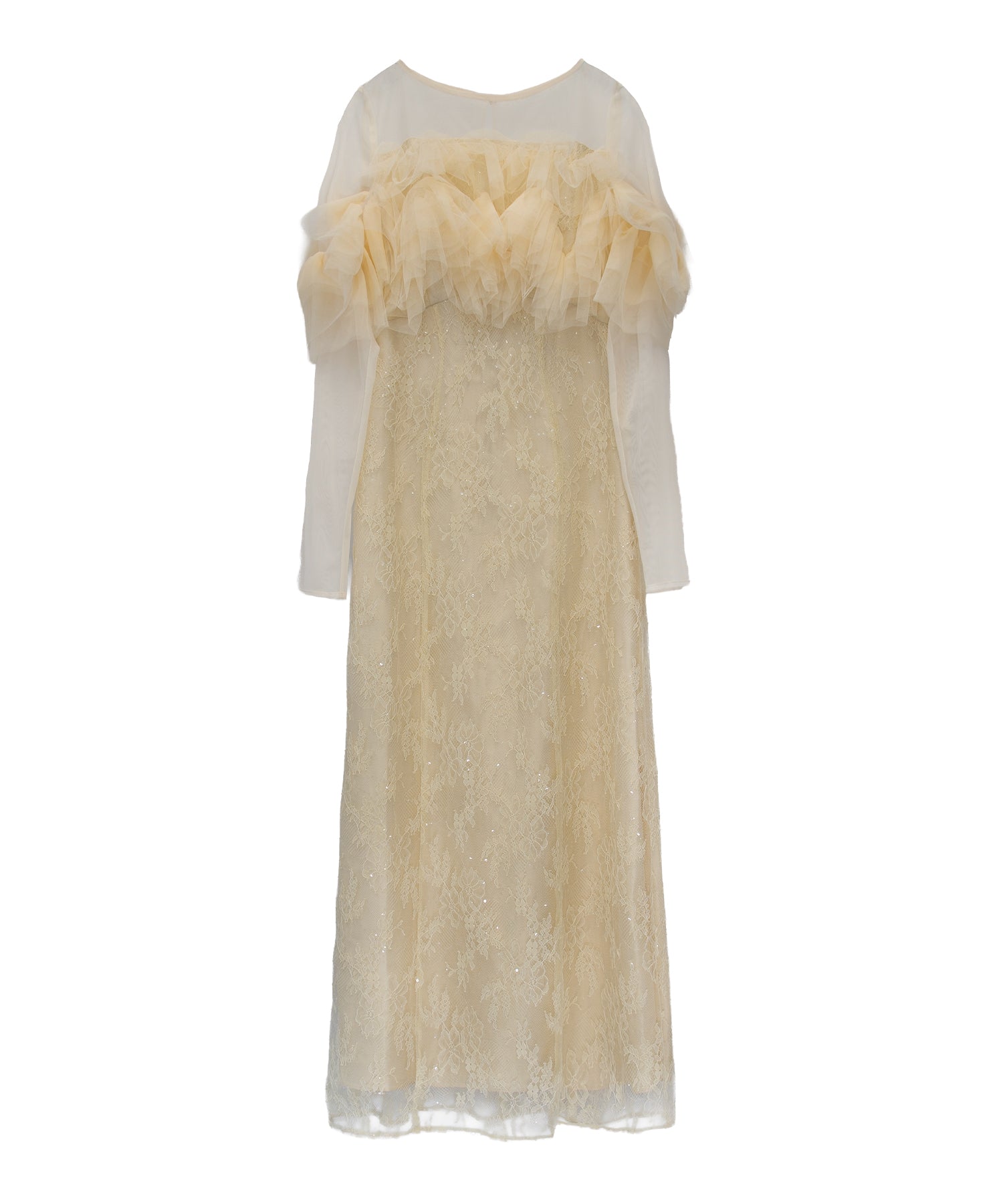 TULLE SPARKLE DRESS イエロー 正面全身物撮り画像