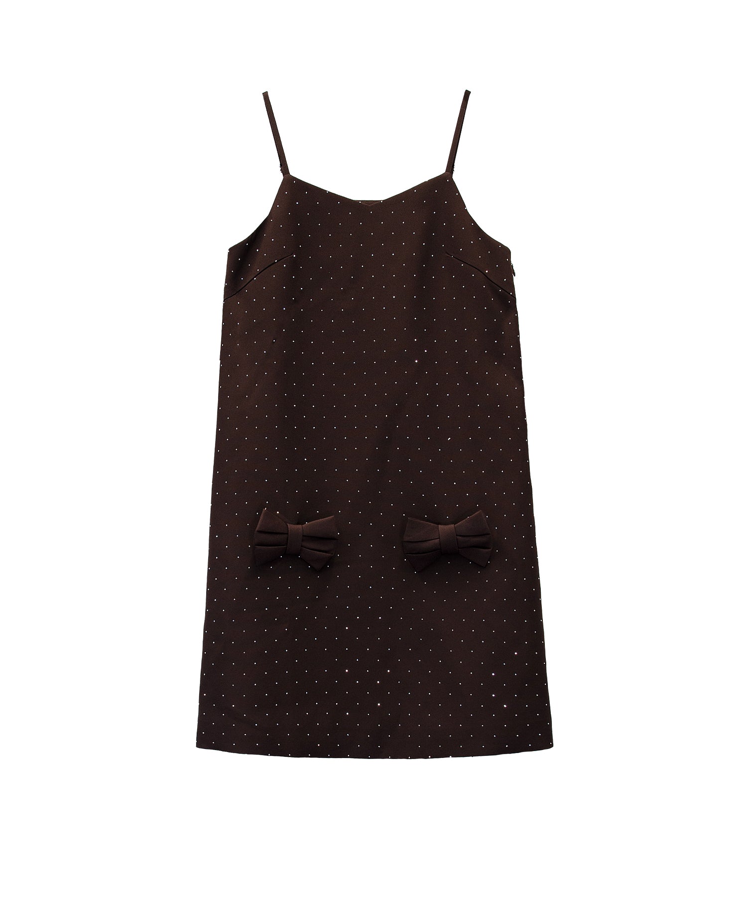 GRINT RIBBON MINI DRESS ブラウン 正面物撮り画像