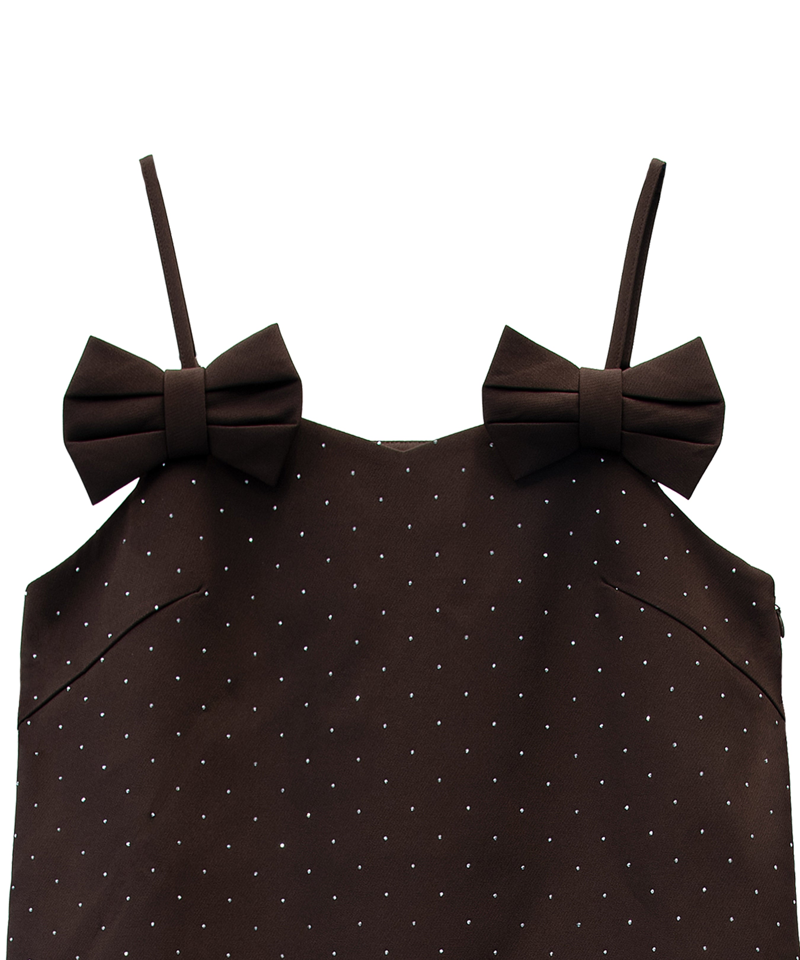 GRINT RIBBON MINI DRESS ブラウン 正面物アップ撮り画像