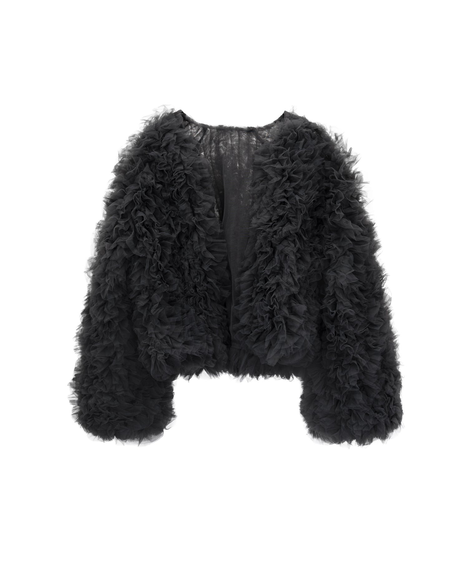 VOLUME TULLE JACKET チャコール 正面 物撮り画像