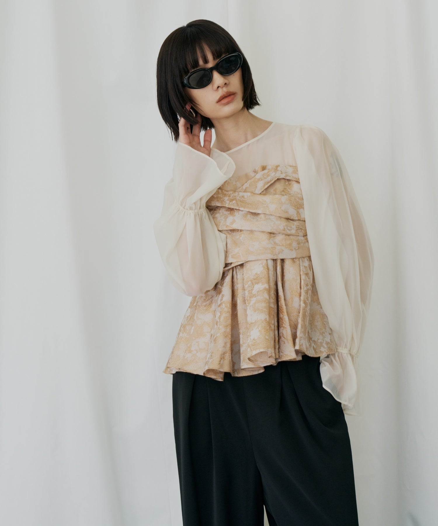 JACQUARD PEPLUM PANTS DRESS