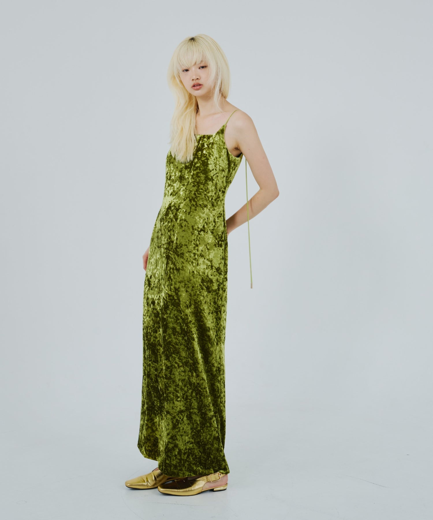 CURVED SQUARE VELOUR DRESS