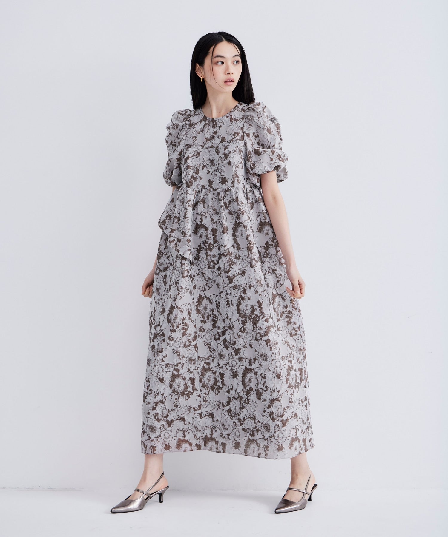 【POPUP】BUBBLE SLEEVE JACQUARD DRESS