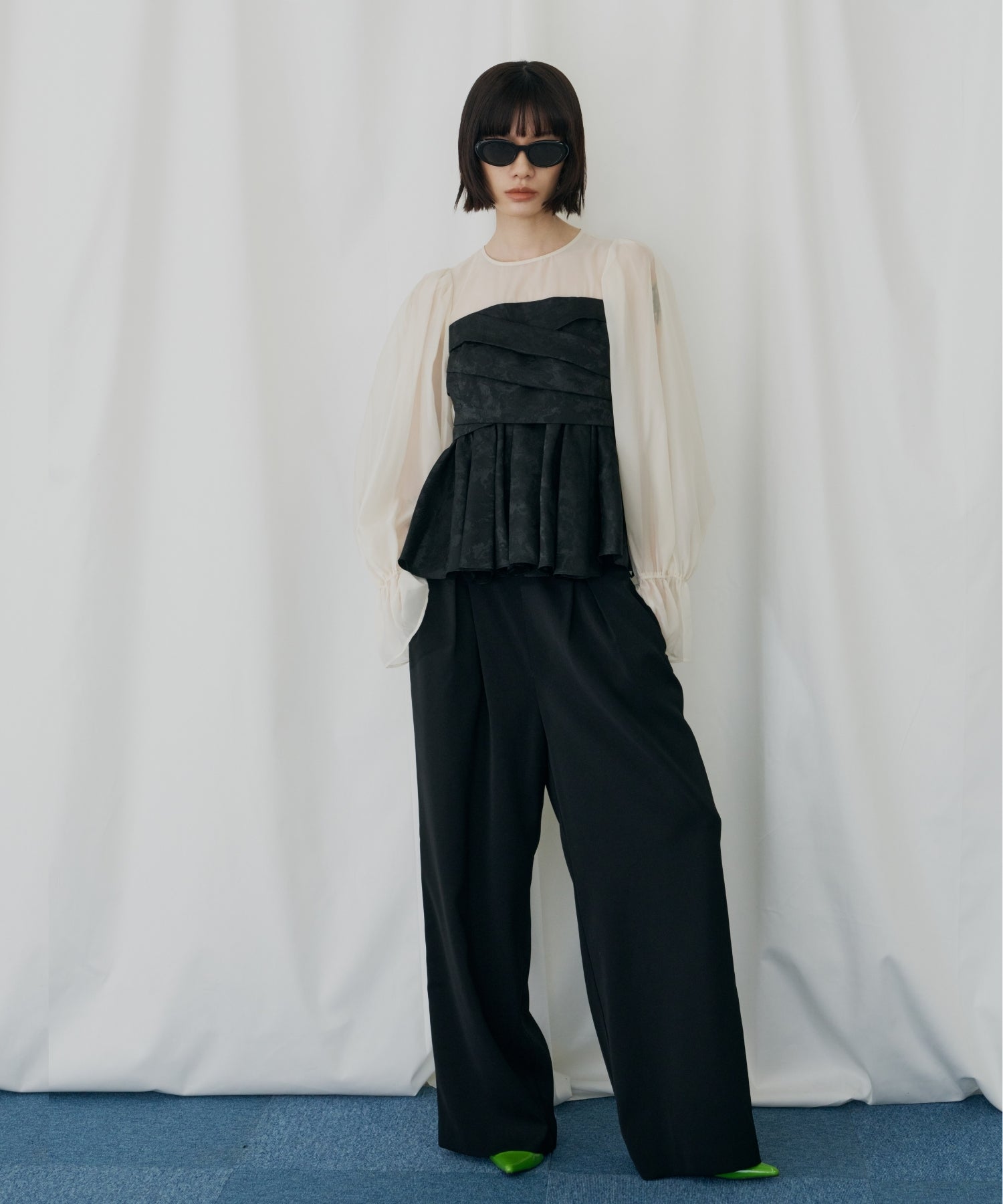 JACQUARD PEPLUM PANTS DRESS