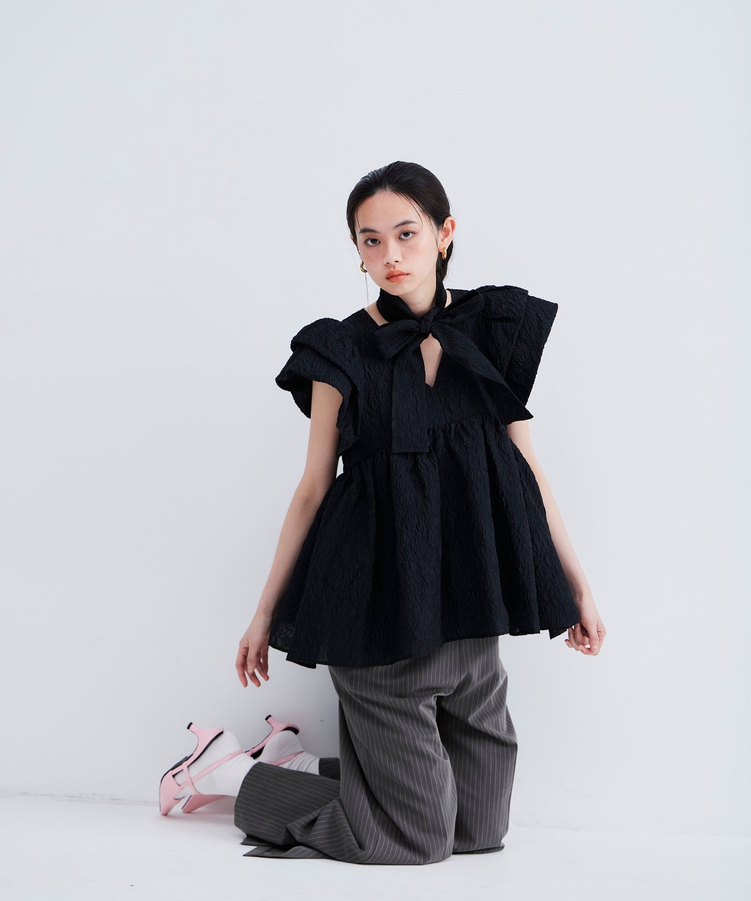 SHEER JACQUARD PEPLUM TOPS