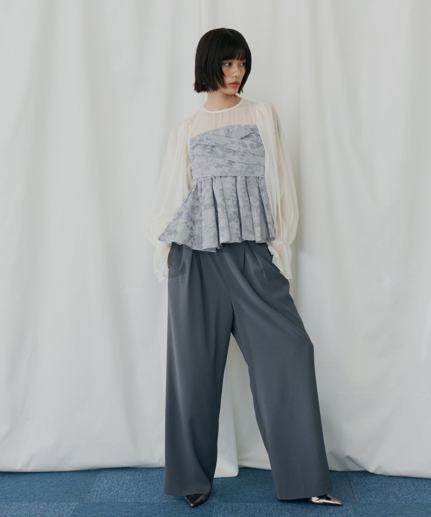 JACQUARD PEPLUM PANTS DRESS