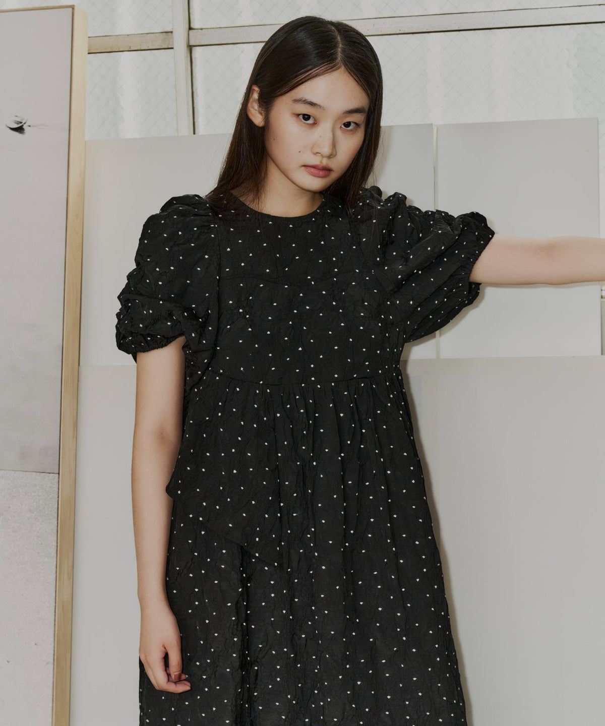 【POPUP】BUBBLE SLEEVE JACQUARD DRESS