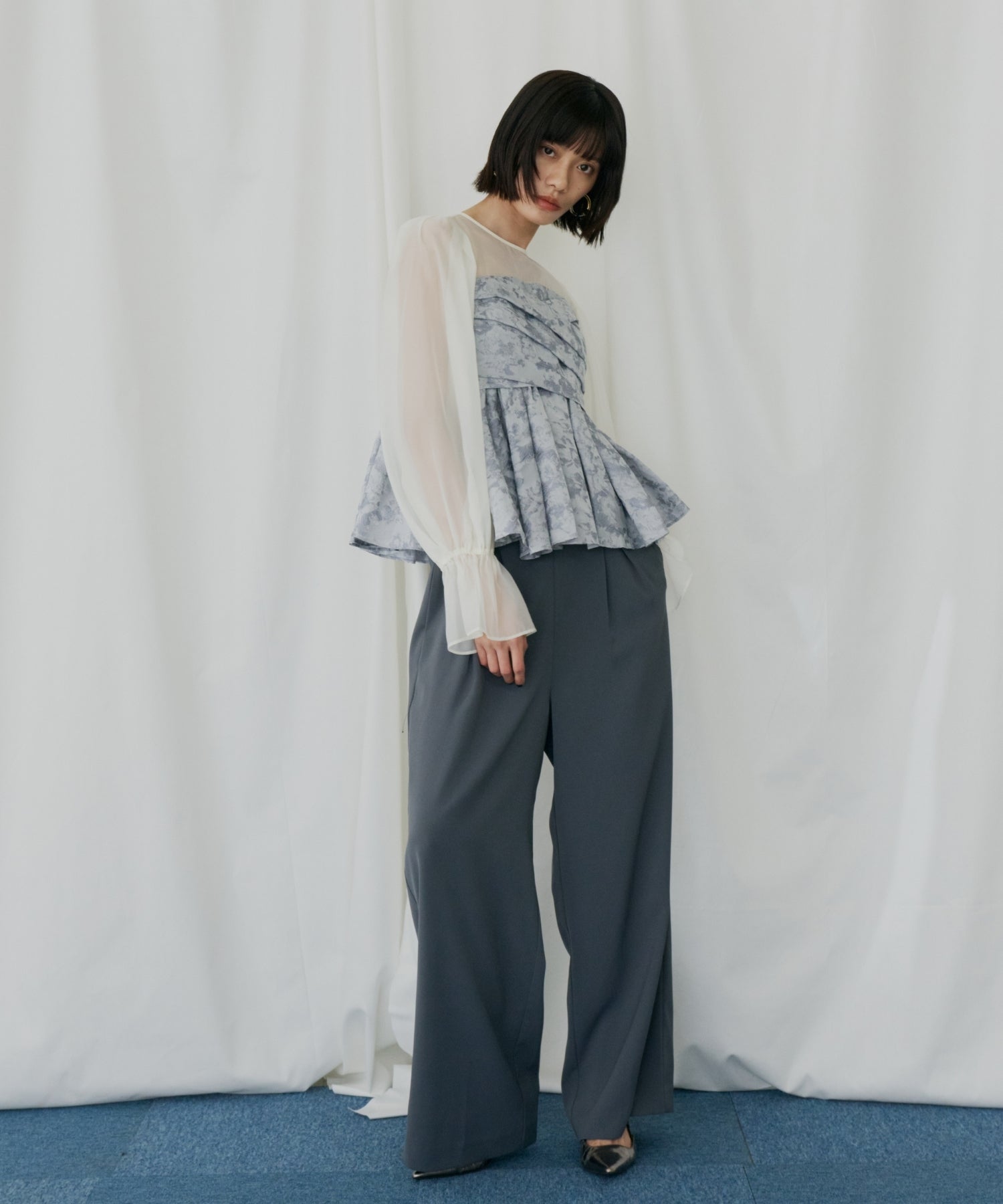 JACQUARD PEPLUM PANTS DRESS