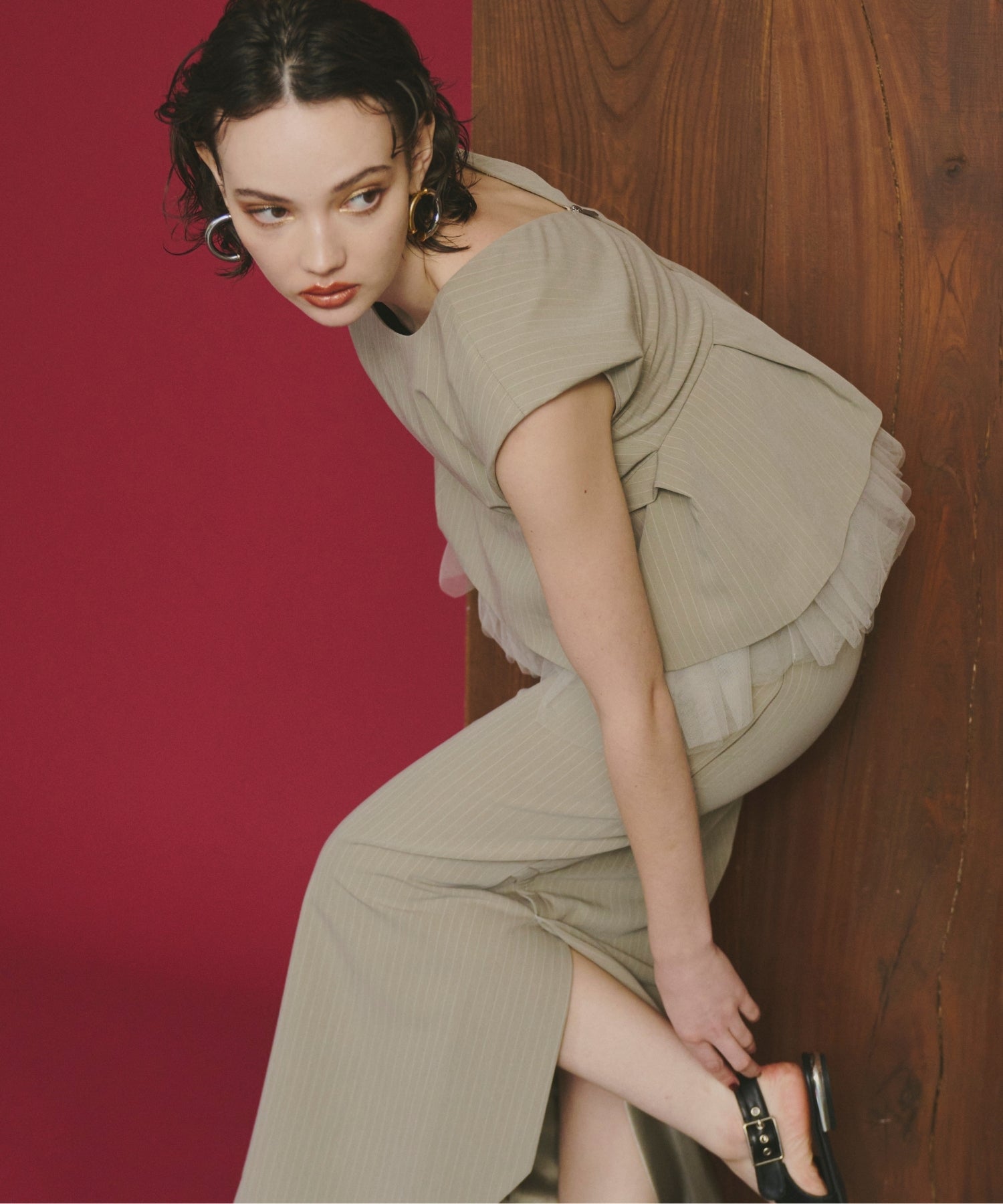 PINSTRIPE PEPLUM SETUP DRESS