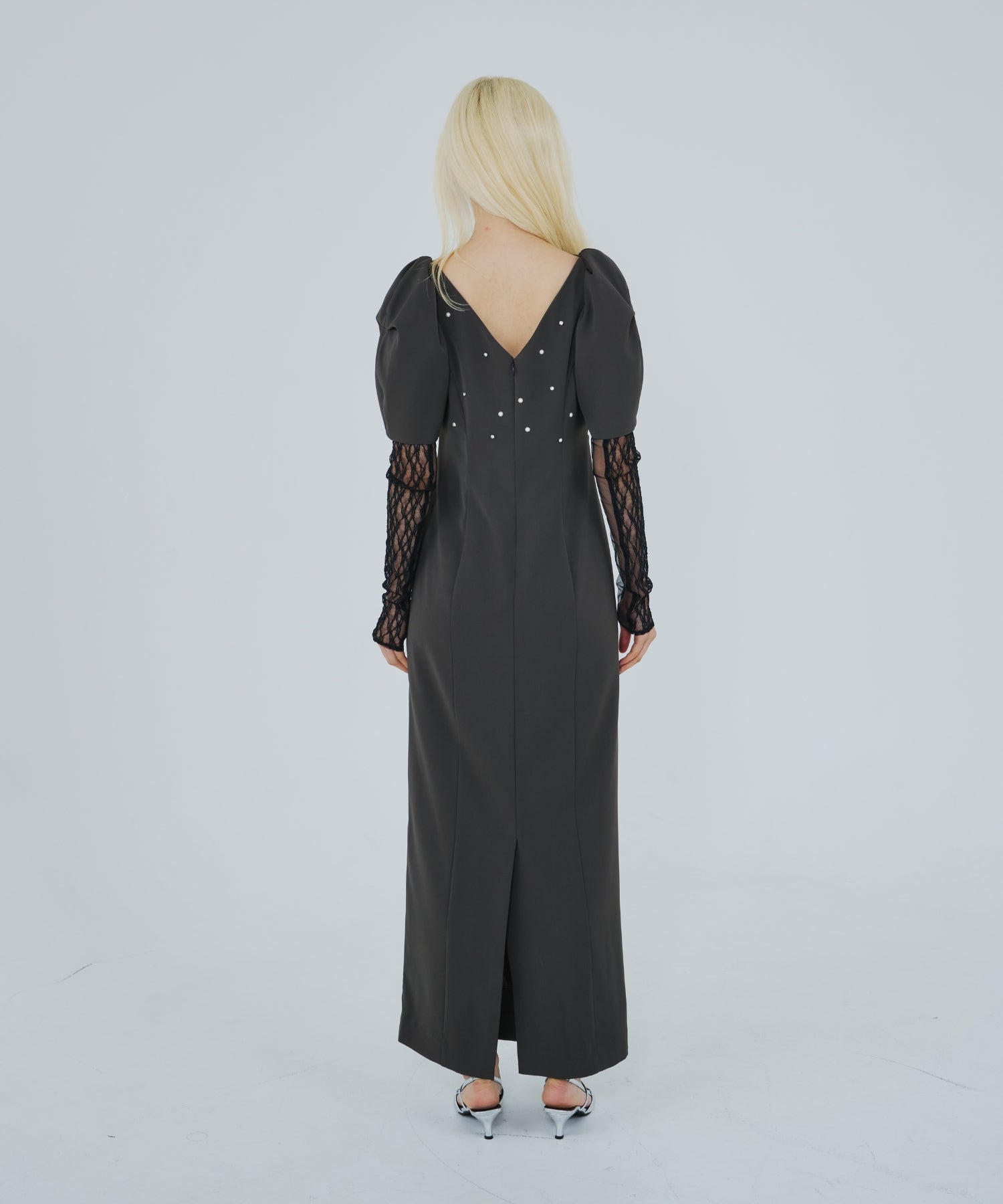 LACE ARM DRAPE DRESS