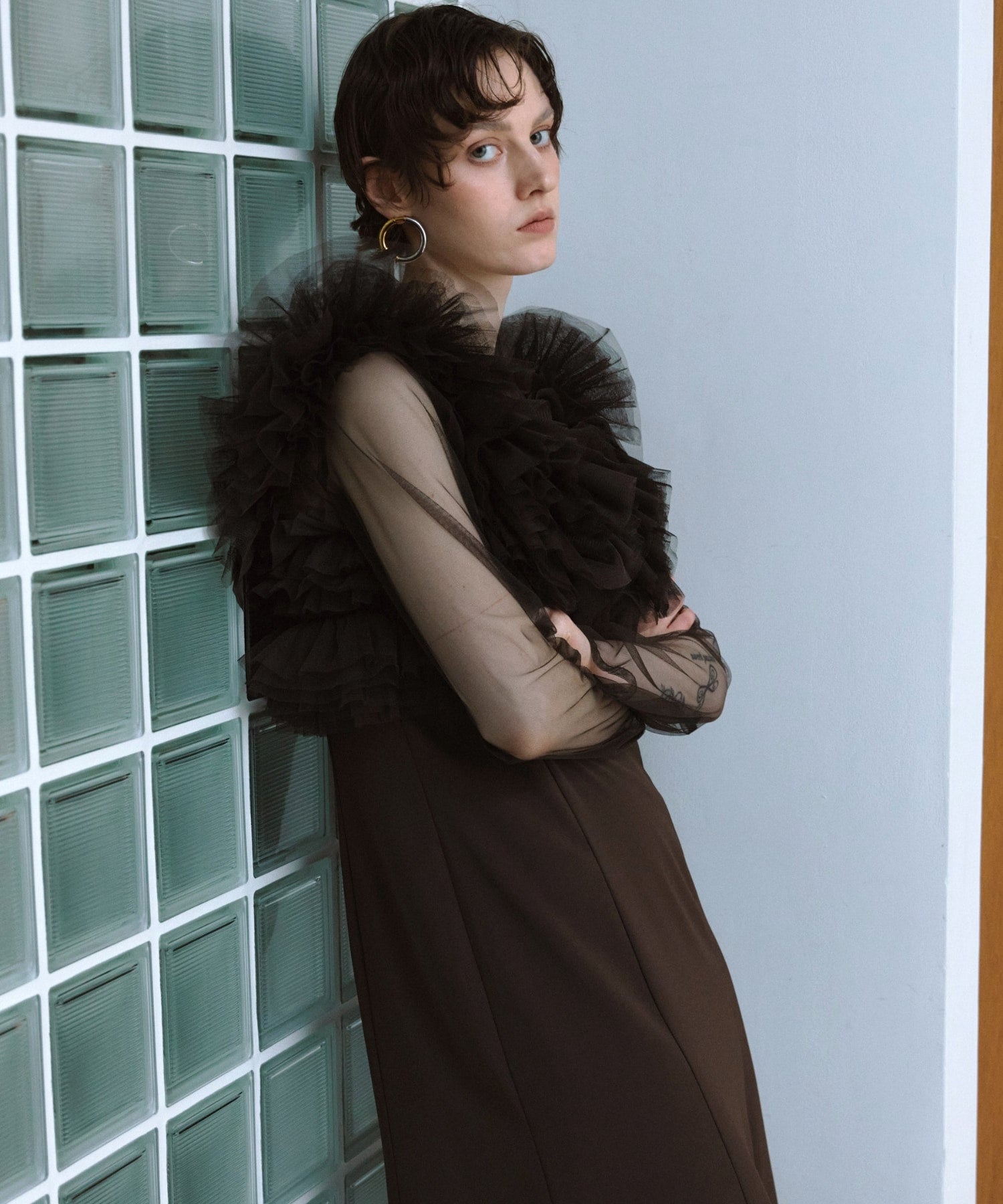 VOLUME RUFFLE LAYER DRESS