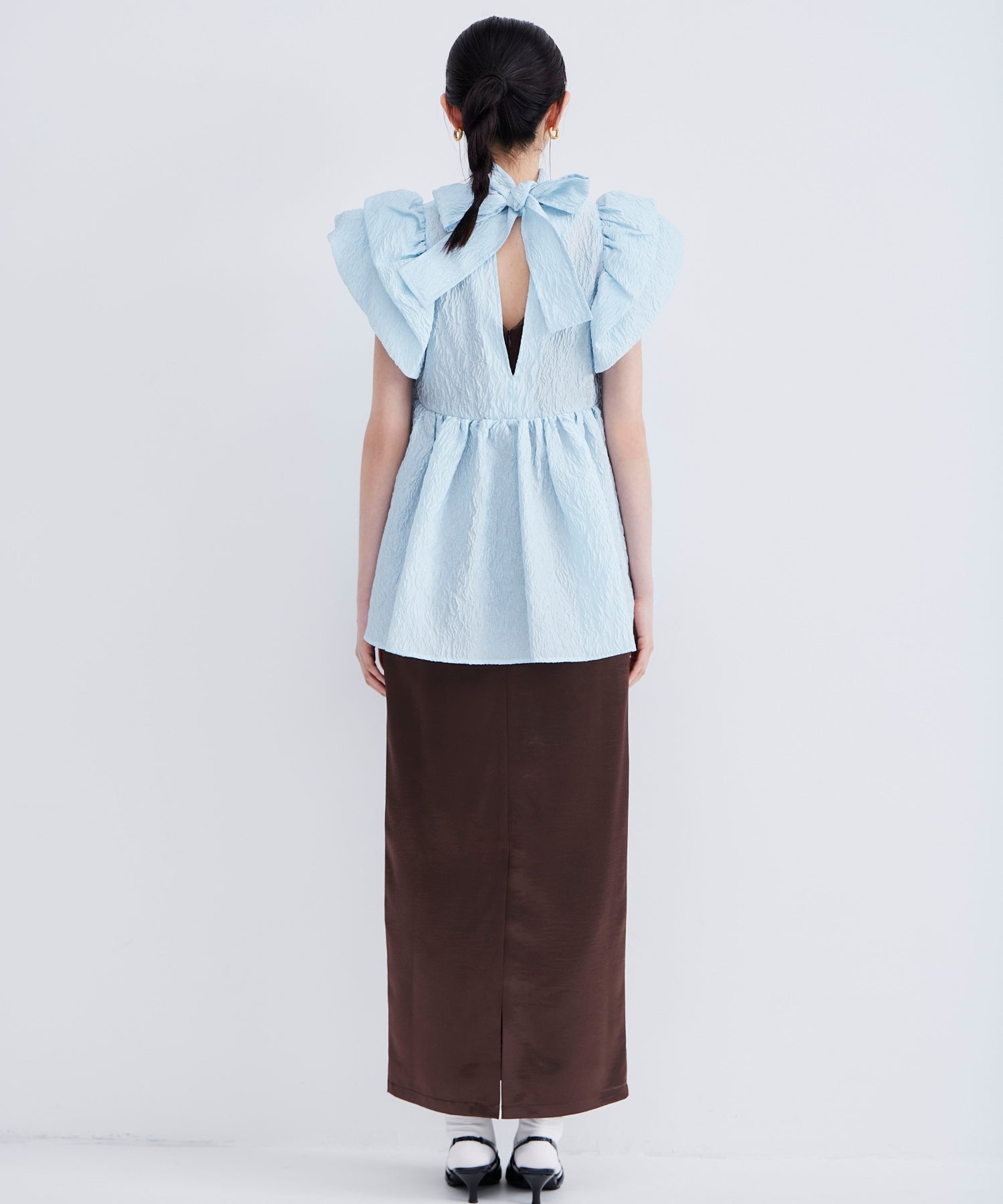 SHEER JACQUARD PEPLUM TOPS