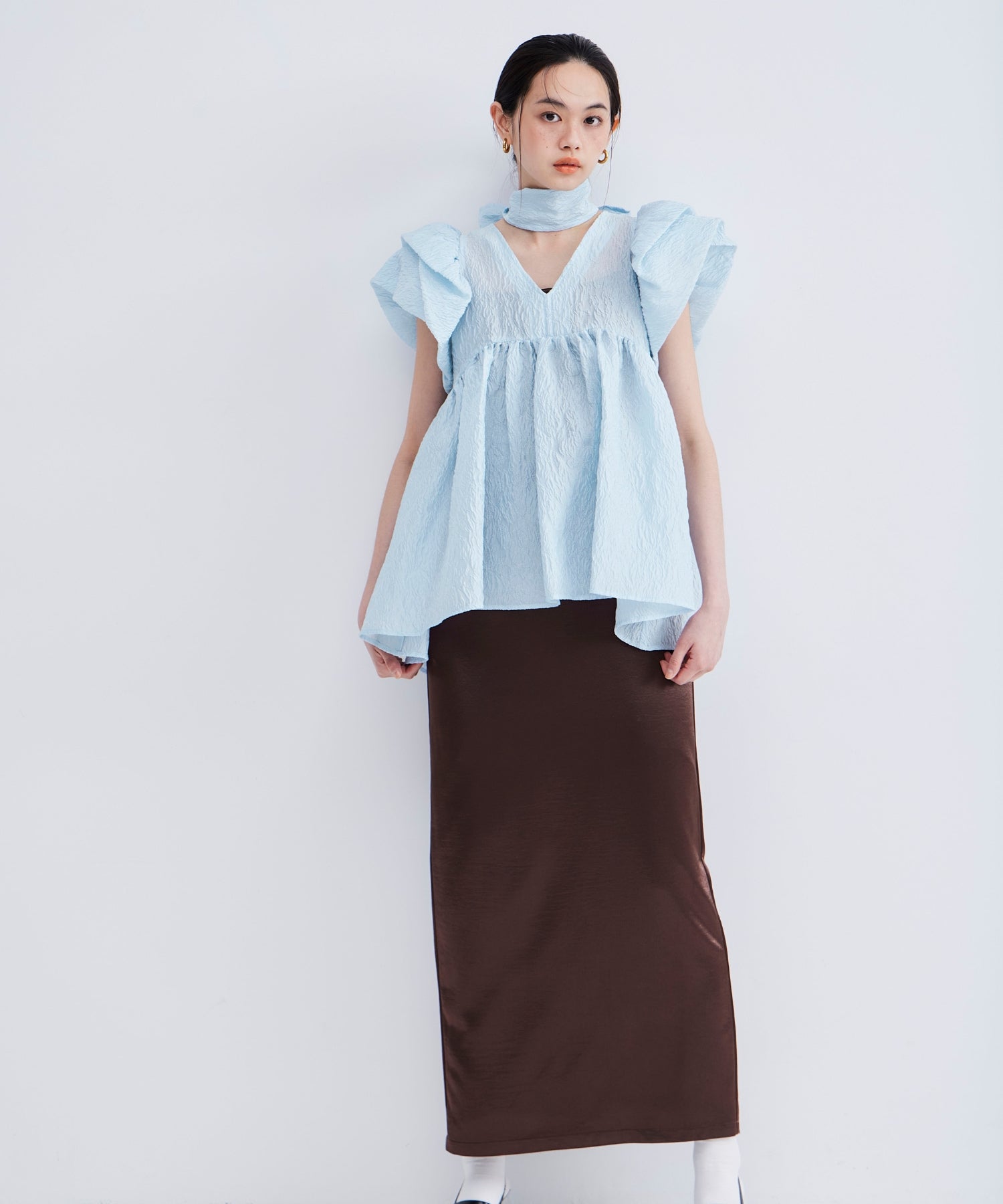 SHEER JACQUARD PEPLUM TOPS