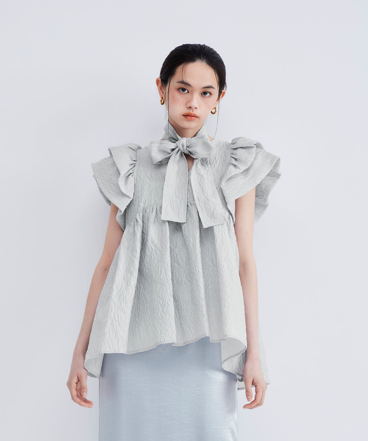 SHEER JACQUARD PEPLUM TOPS