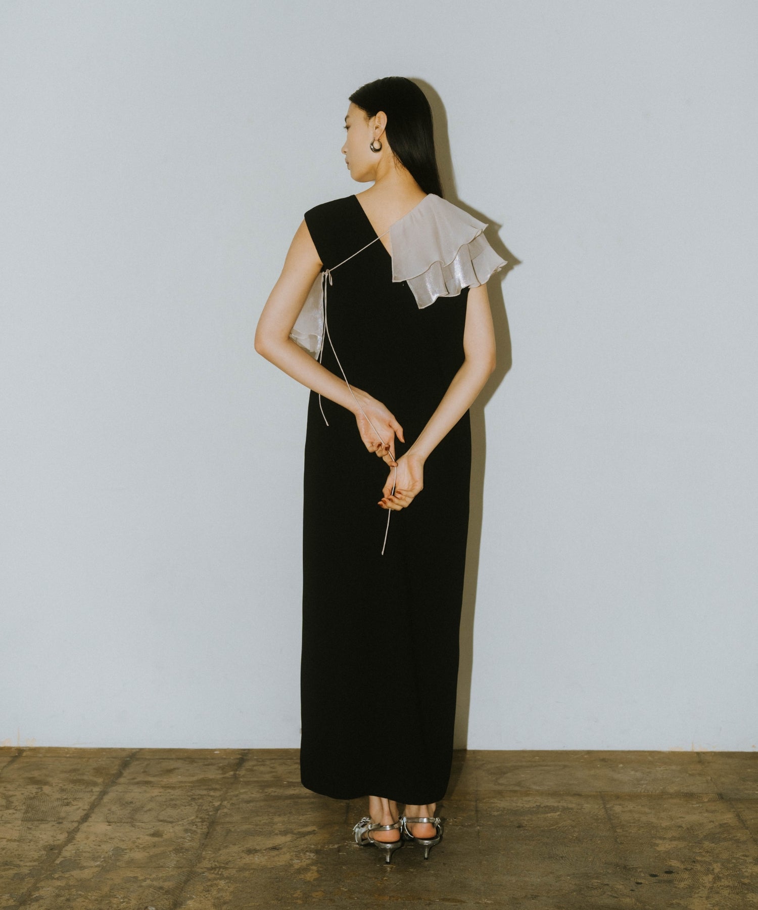 GLOSSY MULTI RUFFLE DRESS