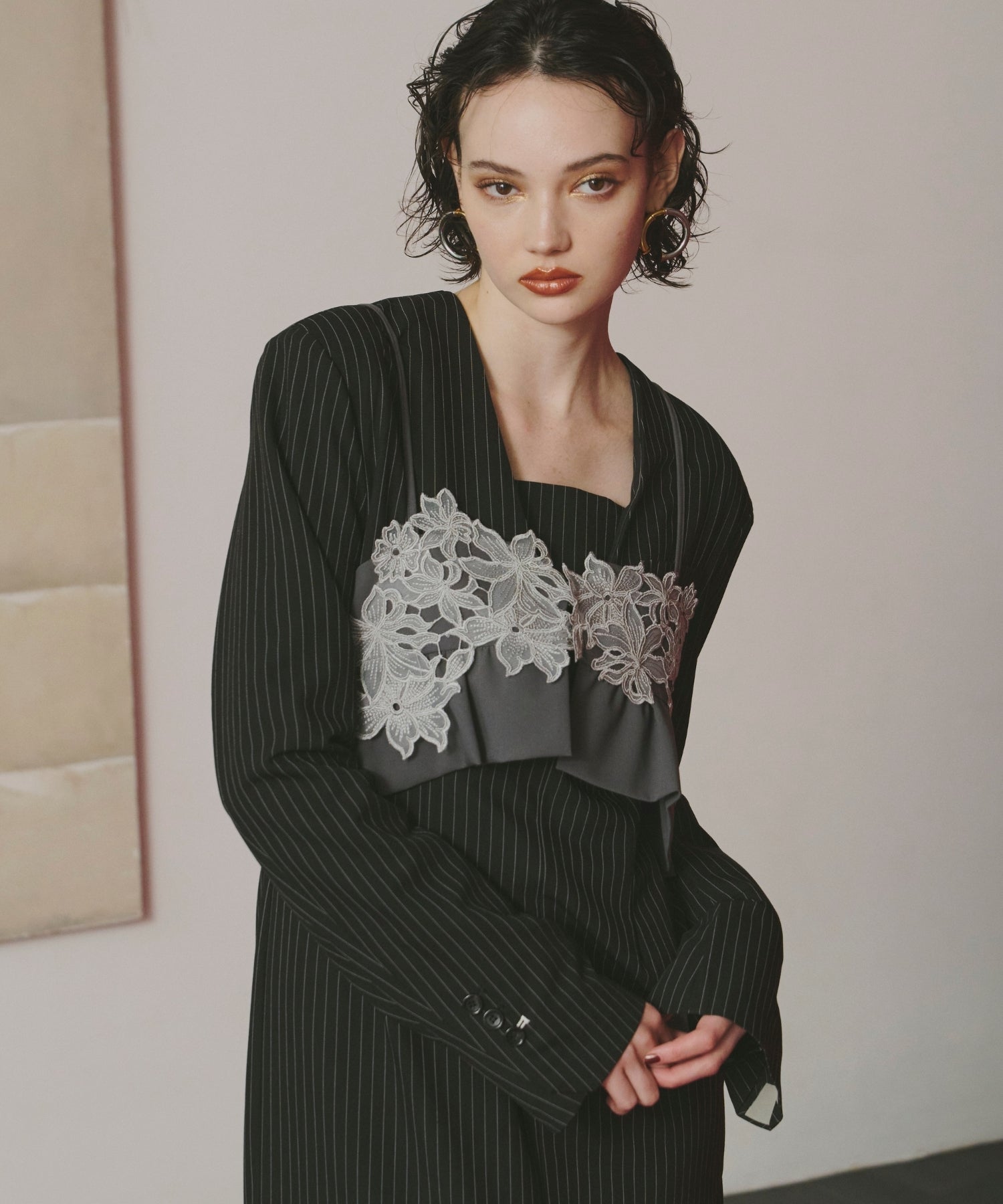 PINSTRIPE TAILORED BUSTIER DRESS