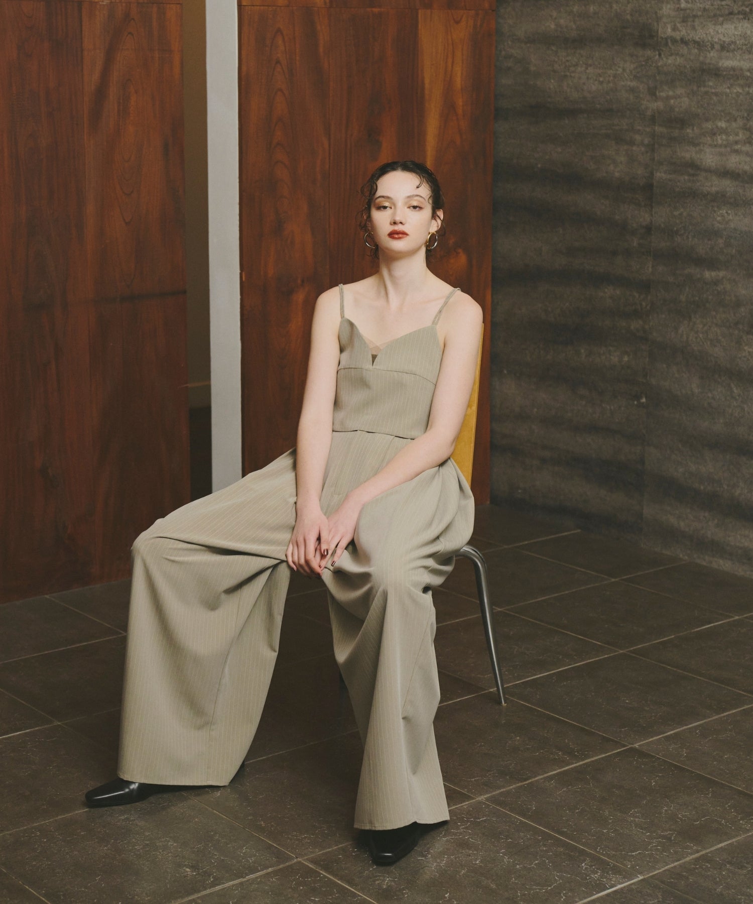 PINSTRIPE BUSTIER WIDE PANTS DRESS