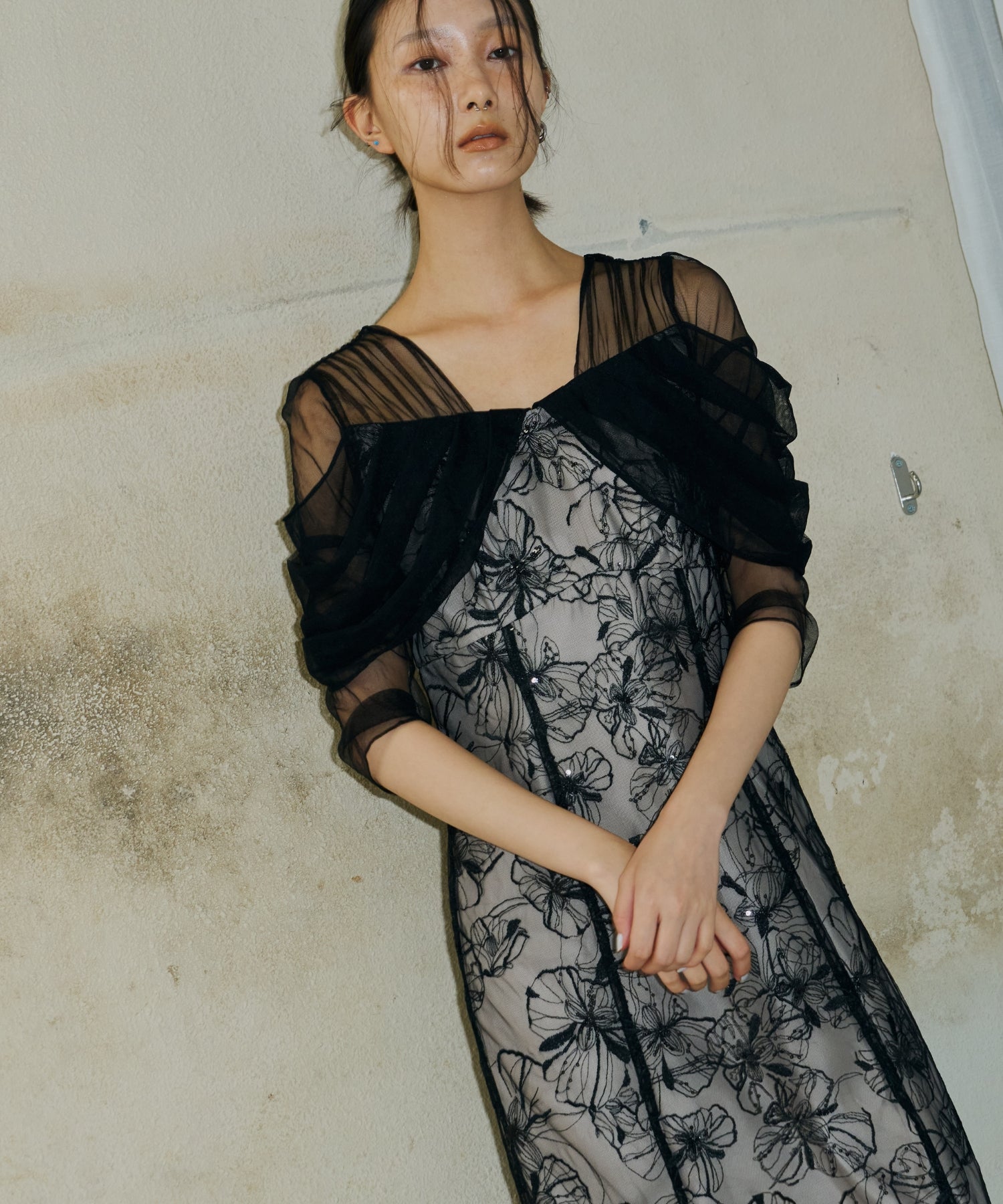 TULLE DRAPE SPANGLE DRESS