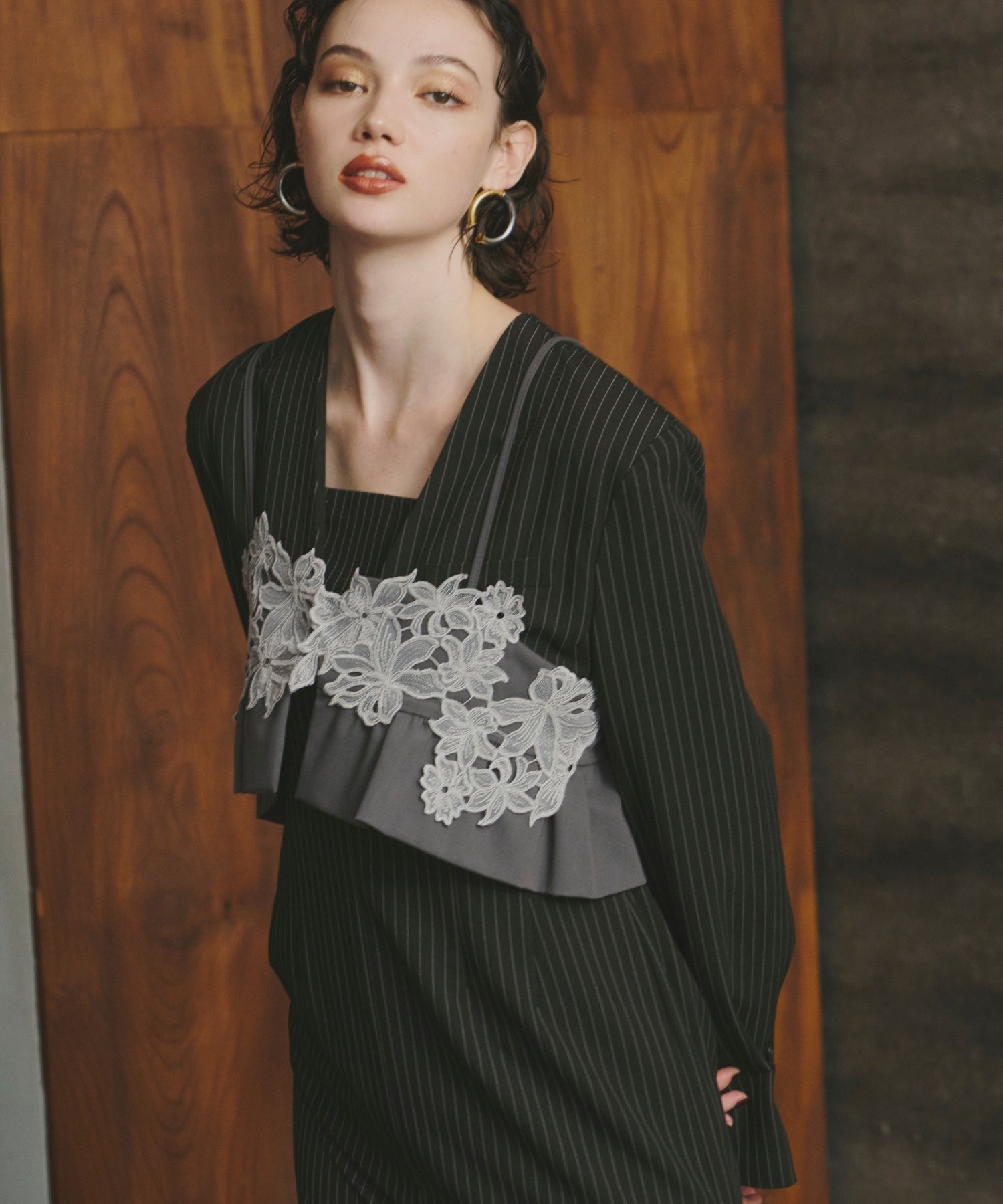 PINSTRIPE TAILORED BUSTIER DRESS