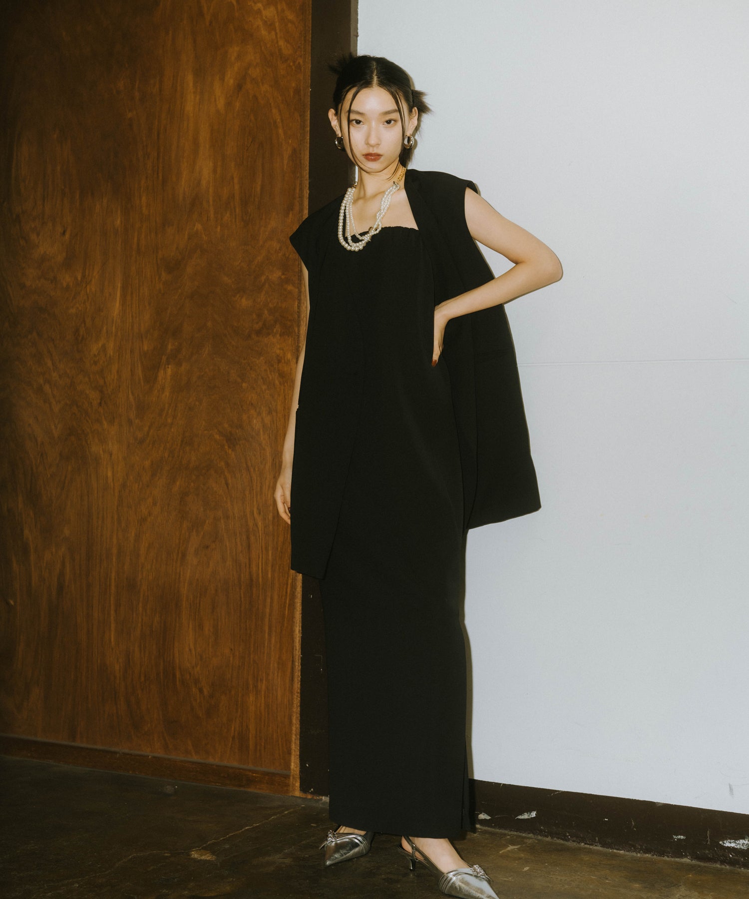 BACK SHEER GILET SETUP DRESS