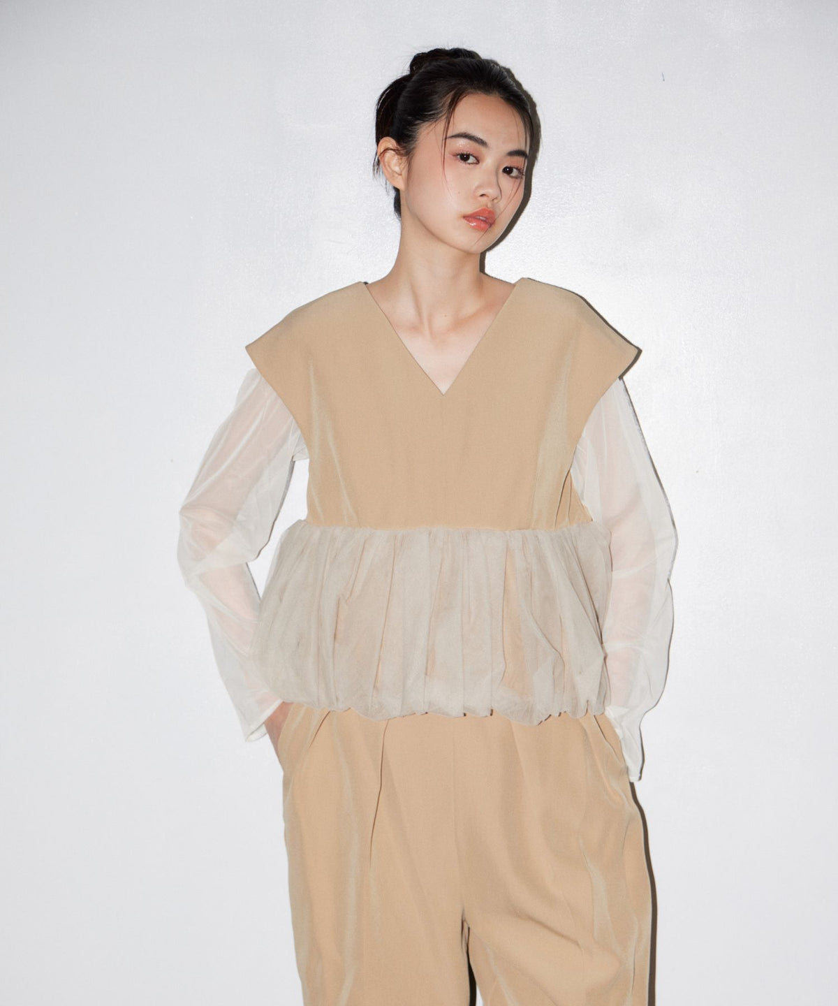 PEPLUM TULLE SET UP PANTS DRESS