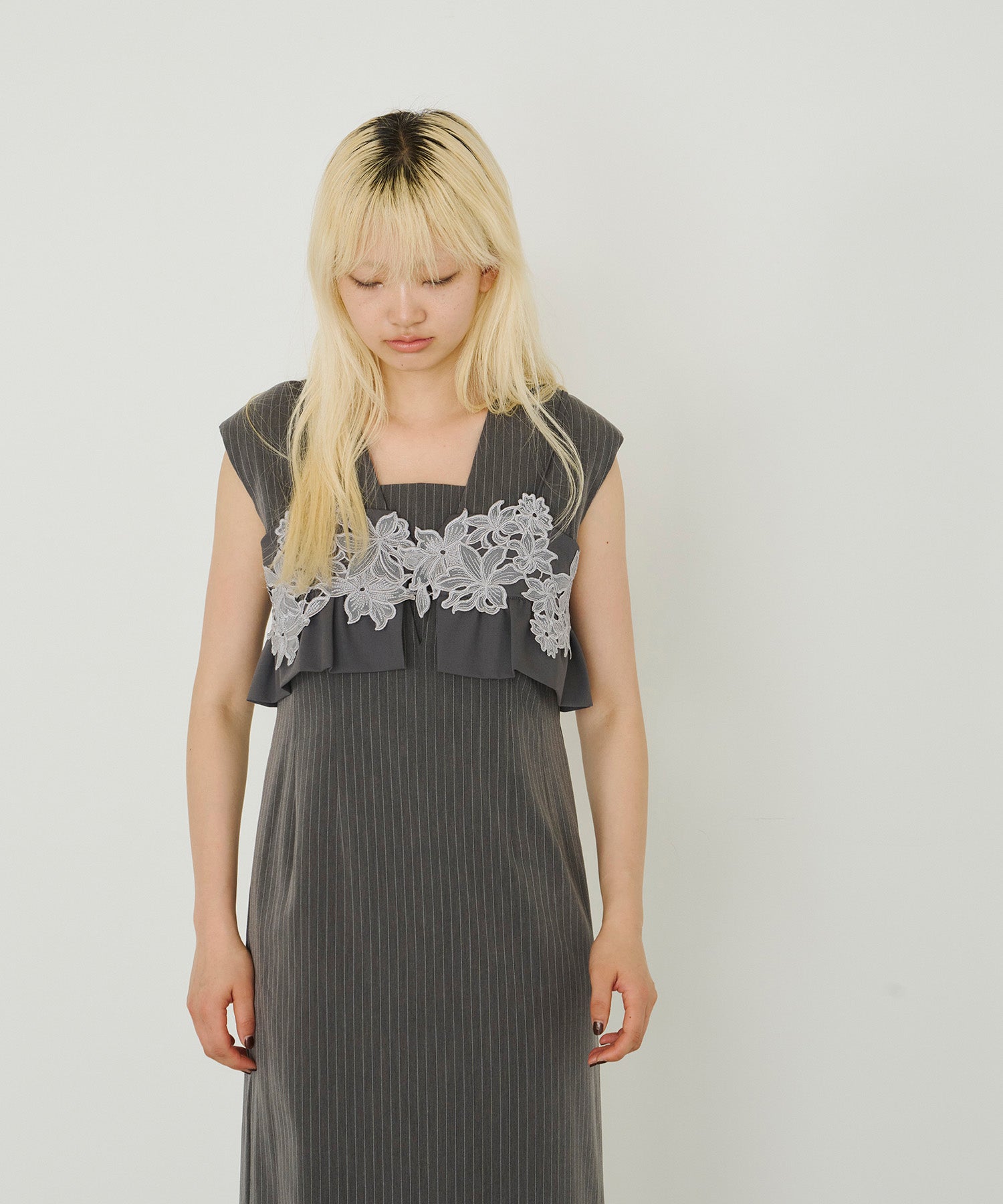 PINSTRIPE SLEEVELESS BUSTIER DRESS