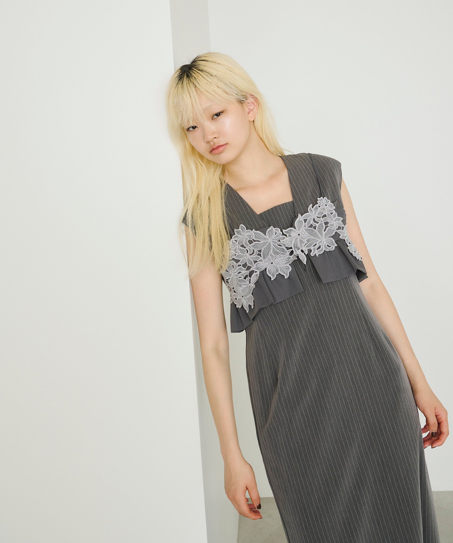 PINSTRIPE SLEEVELESS BUSTIER DRESS