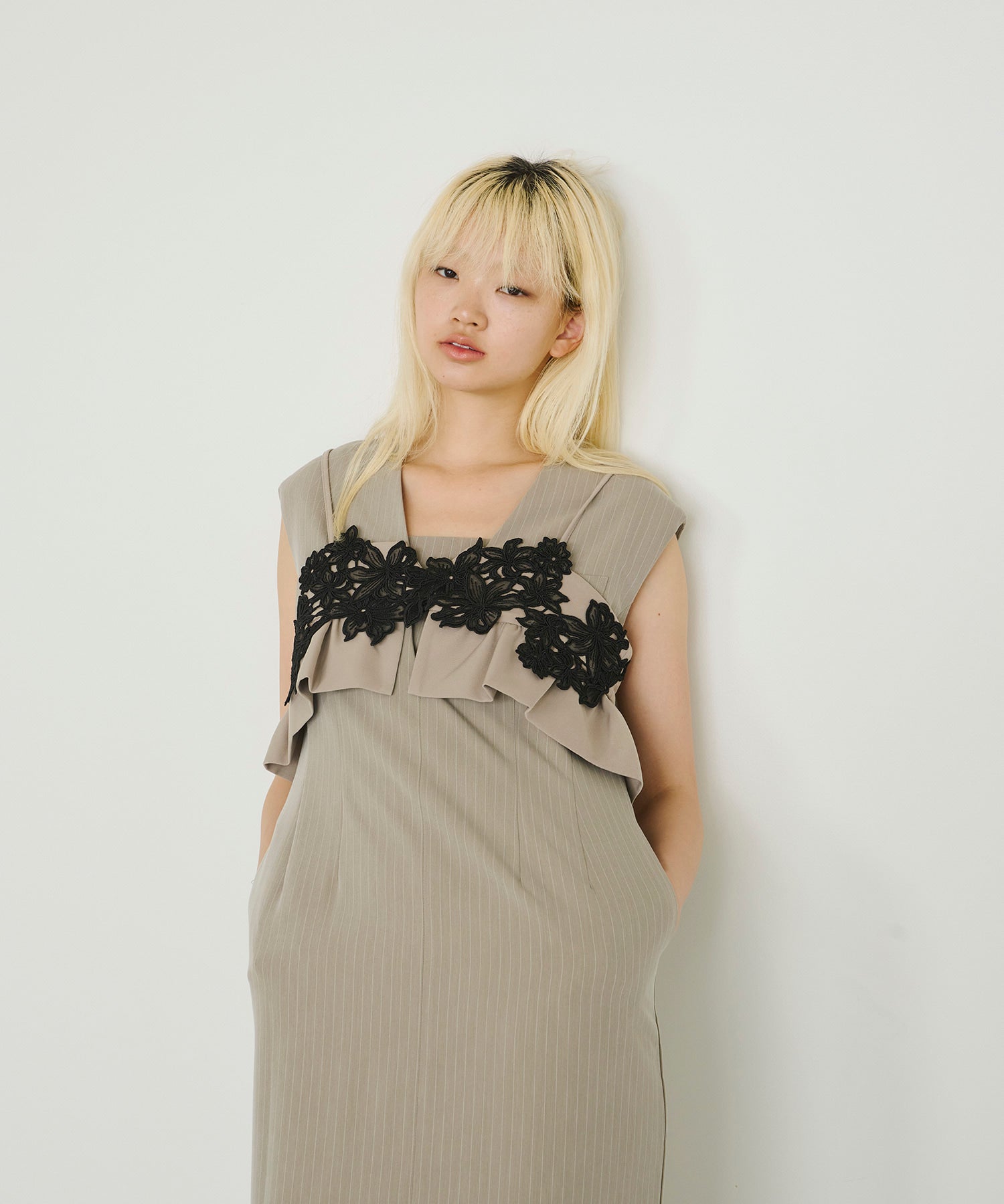 PINSTRIPE SLEEVELESS BUSTIER DRESS