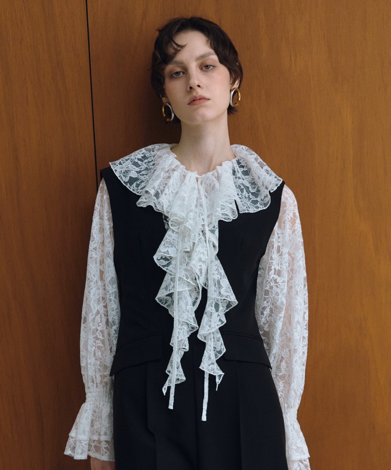 LACE RUFFLE ALL-IN-ONE DRESS