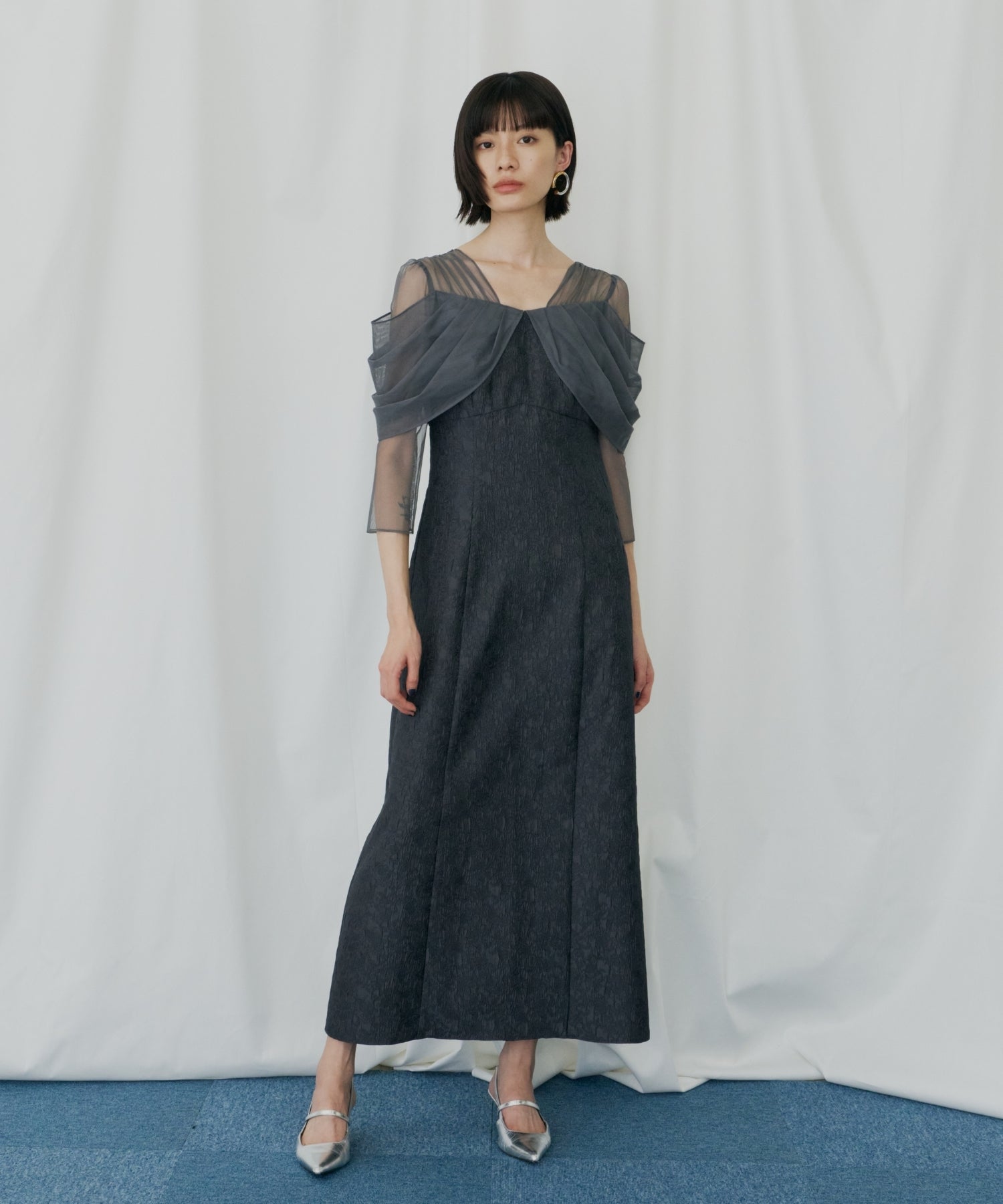 TULLE DRAPE JACQUARD DRESS