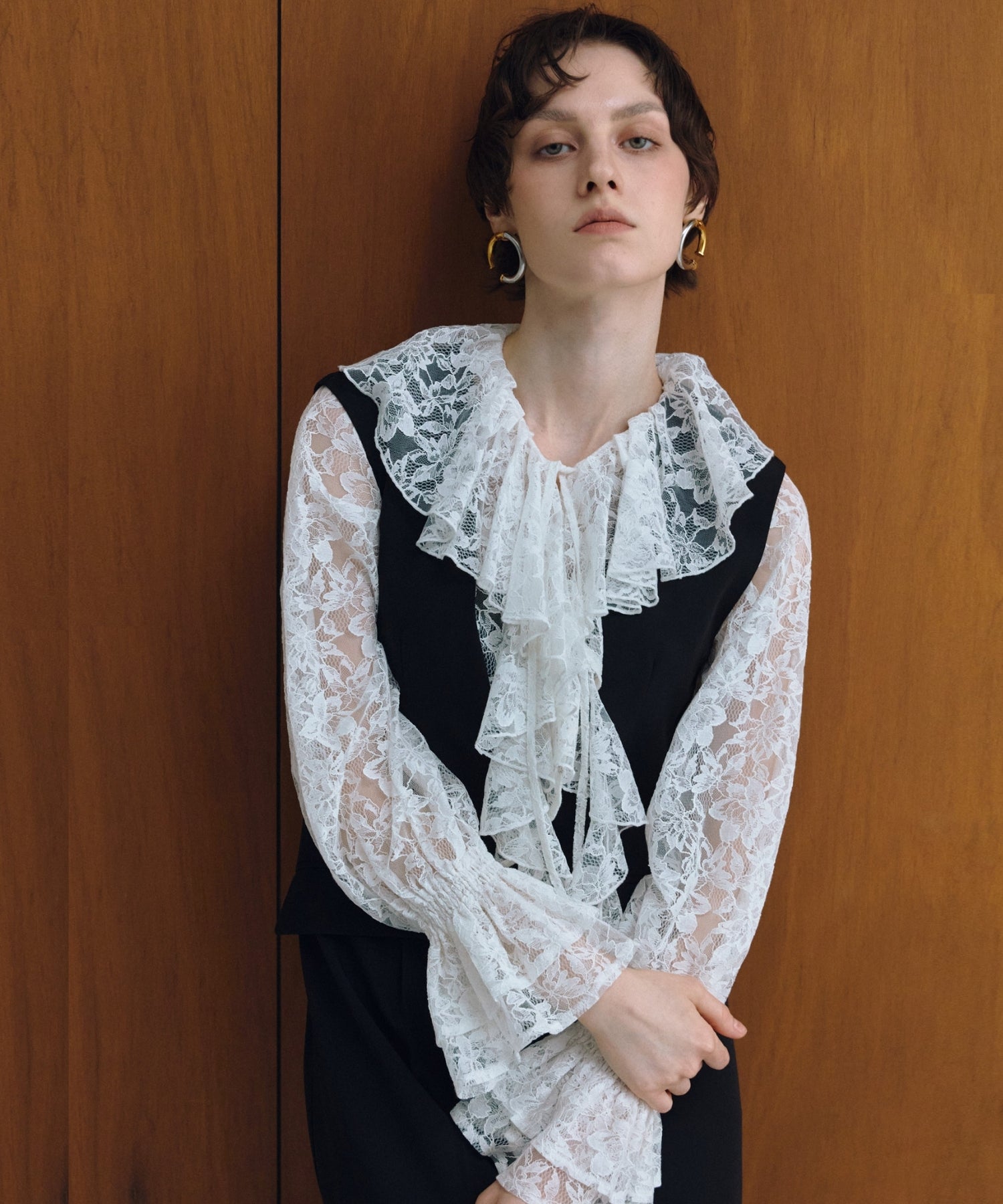 LACE RUFFLE ALL-IN-ONE DRESS
