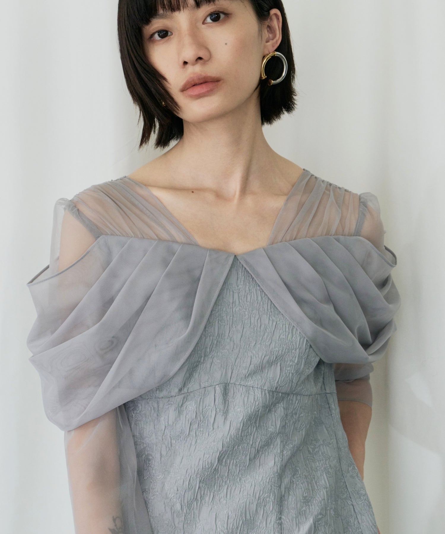 TULLE DRAPE JACQUARD DRESS