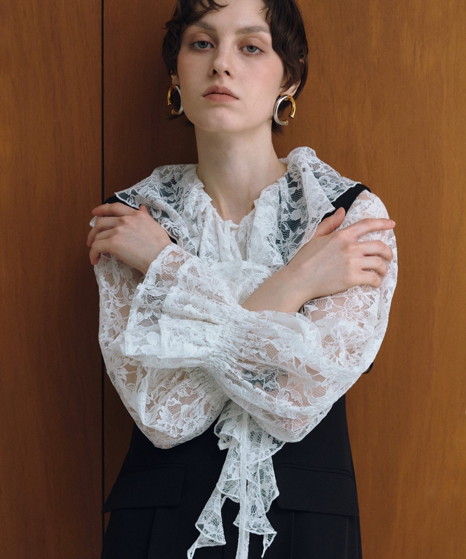 LACE RUFFLE ALL-IN-ONE DRESS