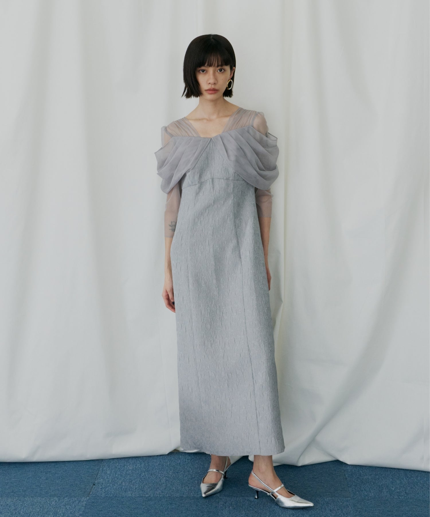 TULLE DRAPE JACQUARD DRESS
