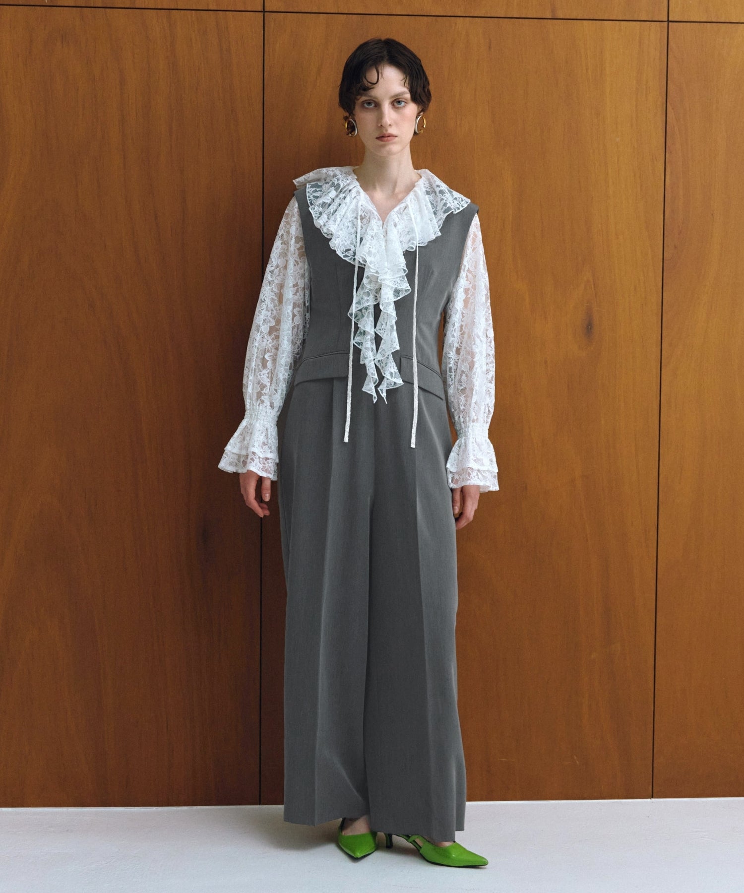 LACE RUFFLE ALL-IN-ONE DRESS