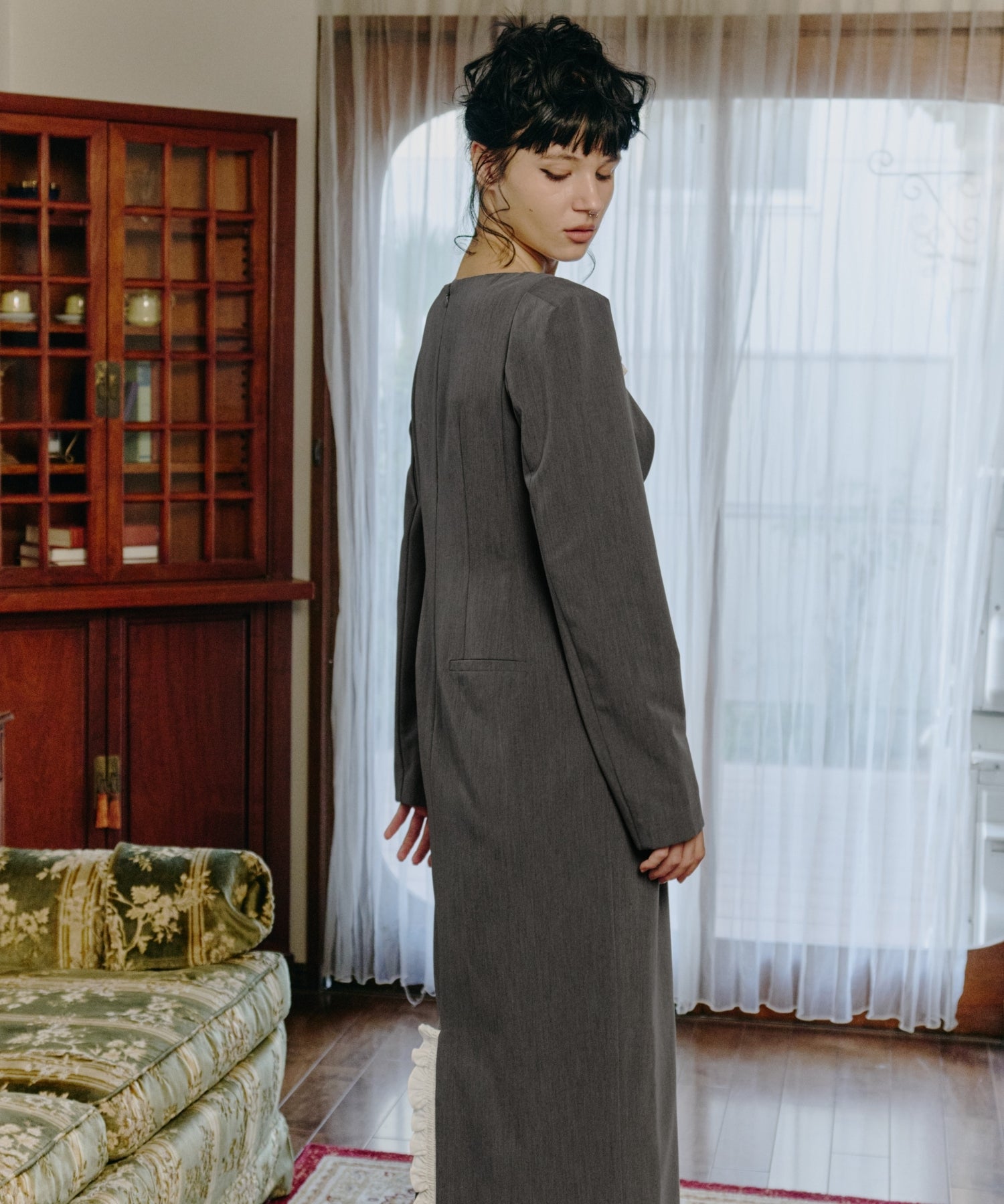 FRILLS TRIM LONG DRESS