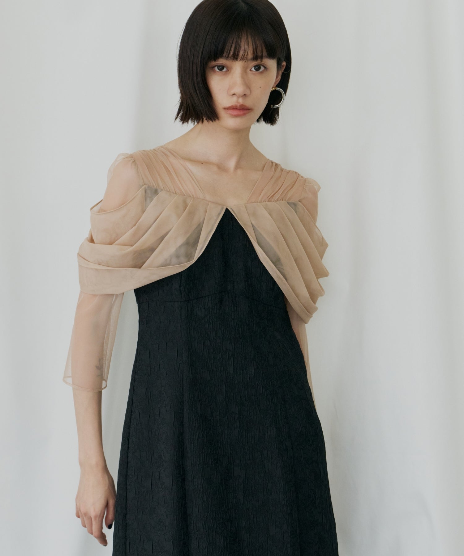 TULLE DRAPE JACQUARD DRESS