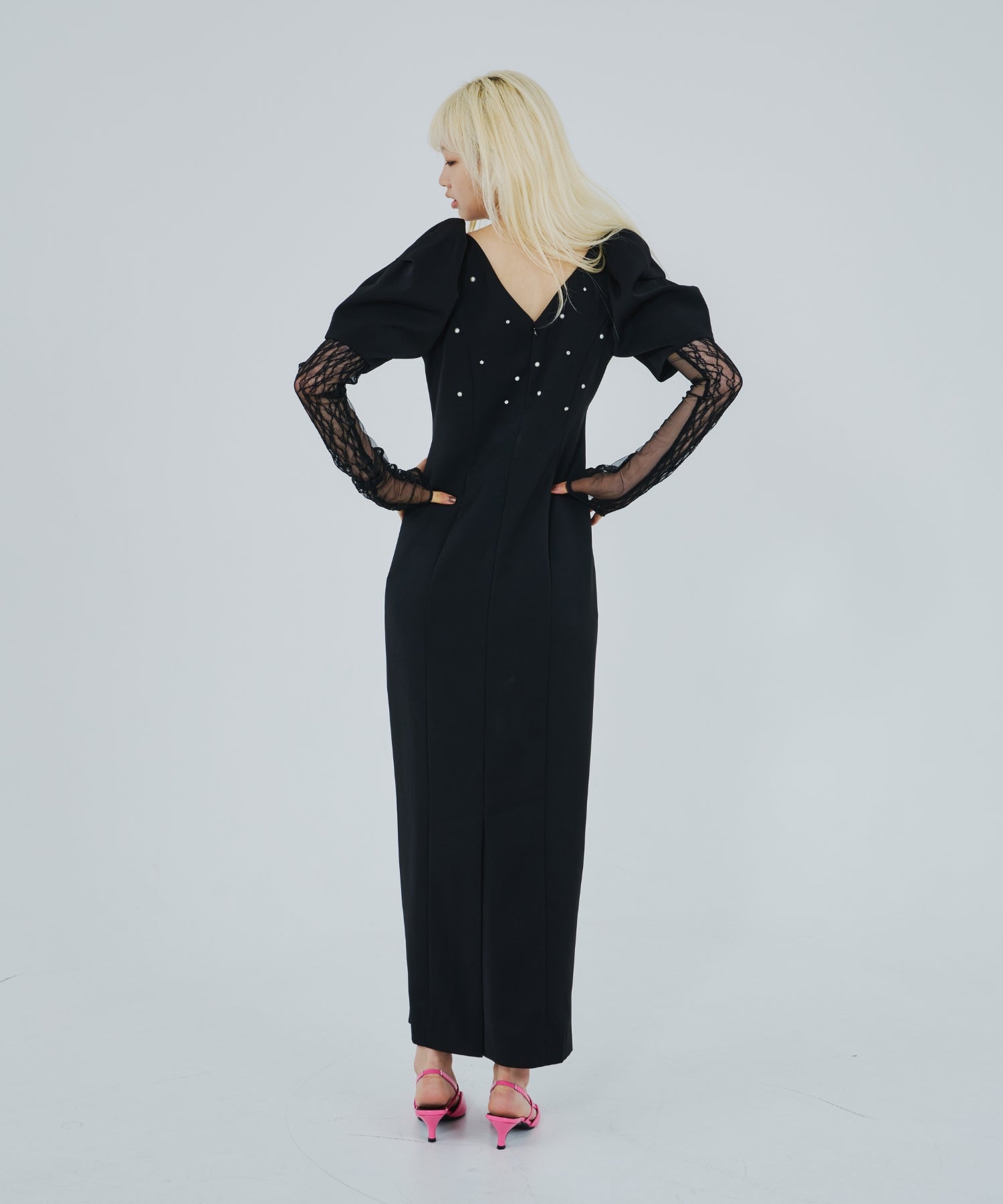 LACE ARM DRAPE DRESS