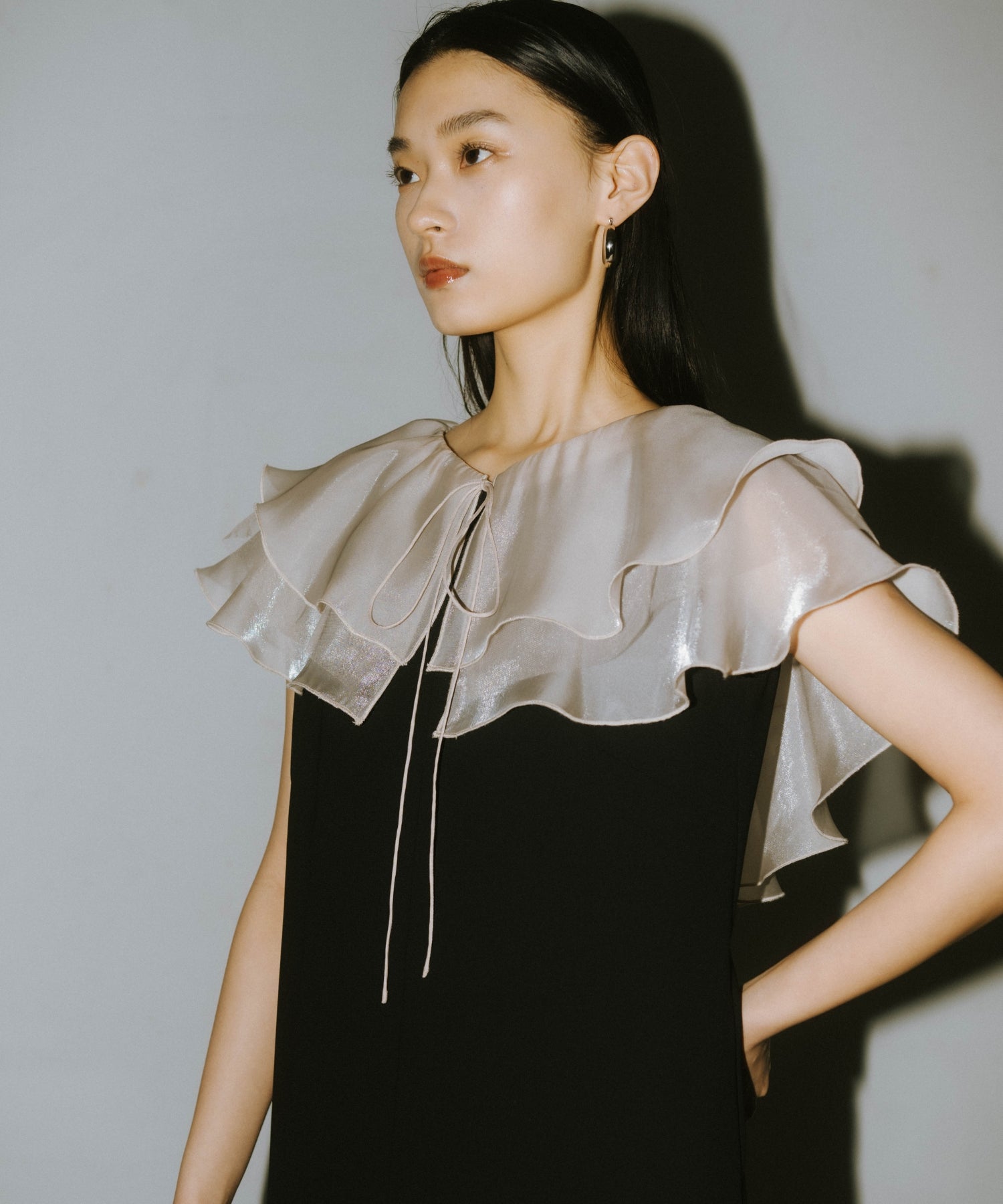GLOSSY MULTI RUFFLE DRESS