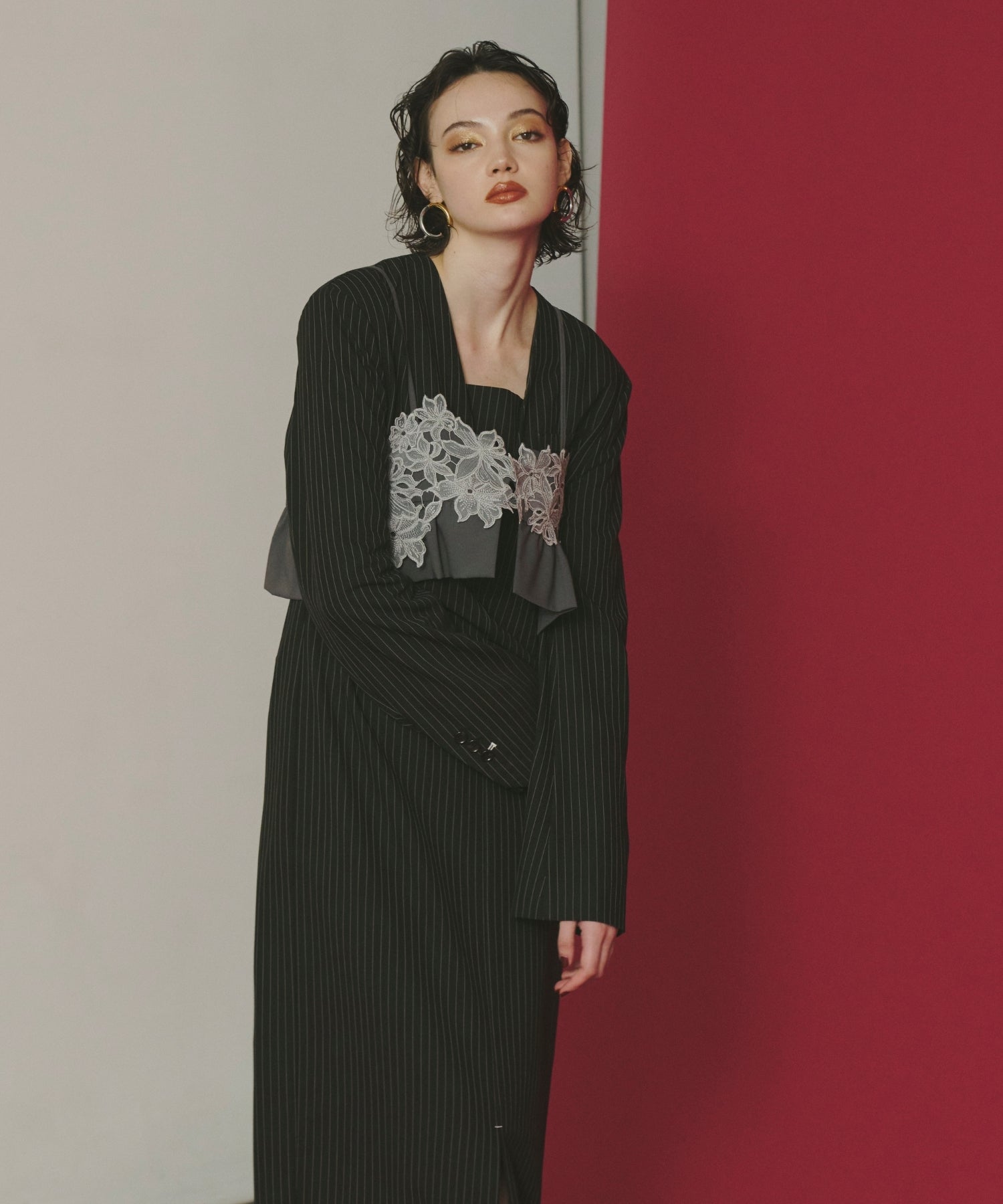 PINSTRIPE TAILORED BUSTIER DRESS