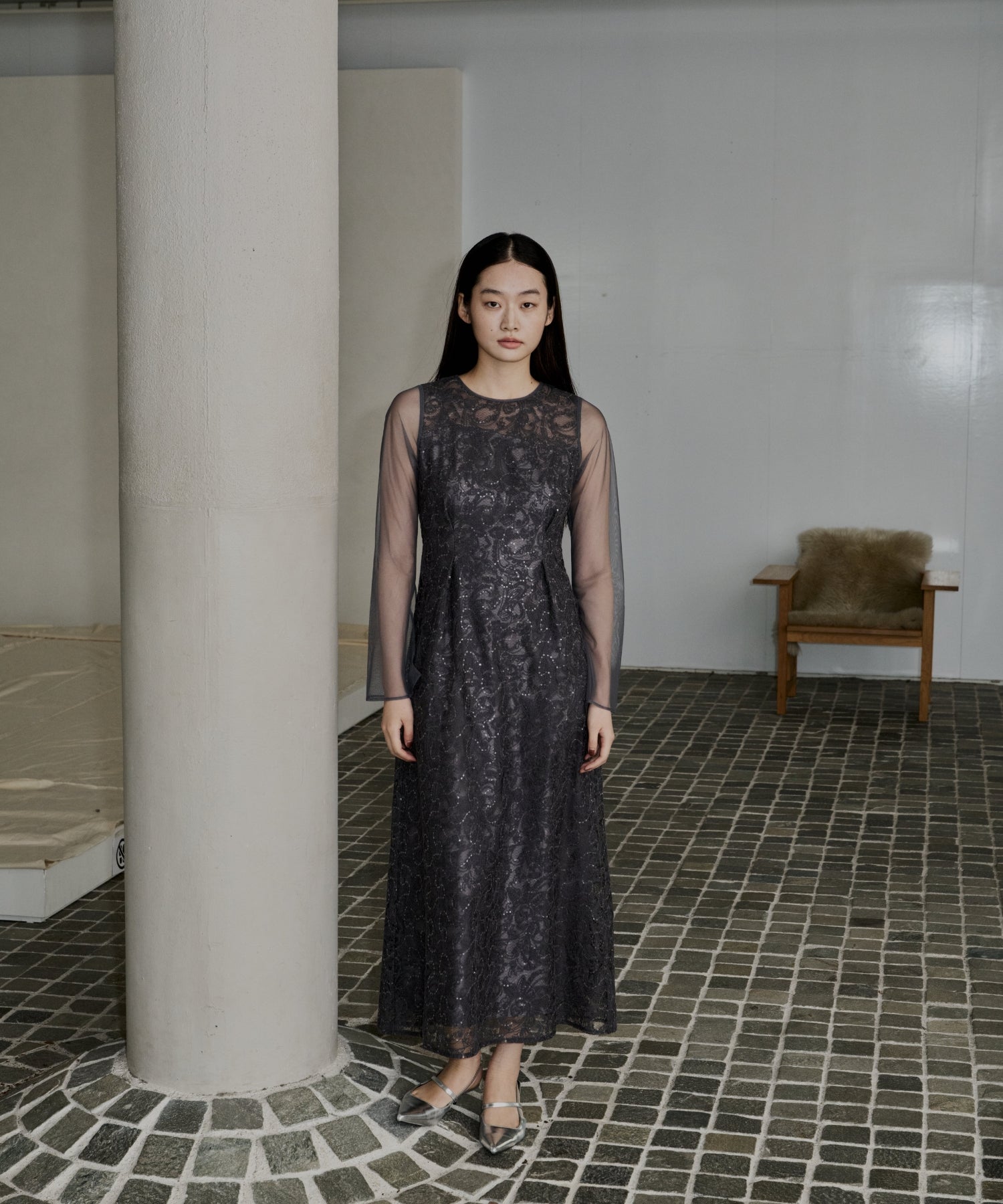 LEAF EMBROIDERY BACK DESIGN DRESS