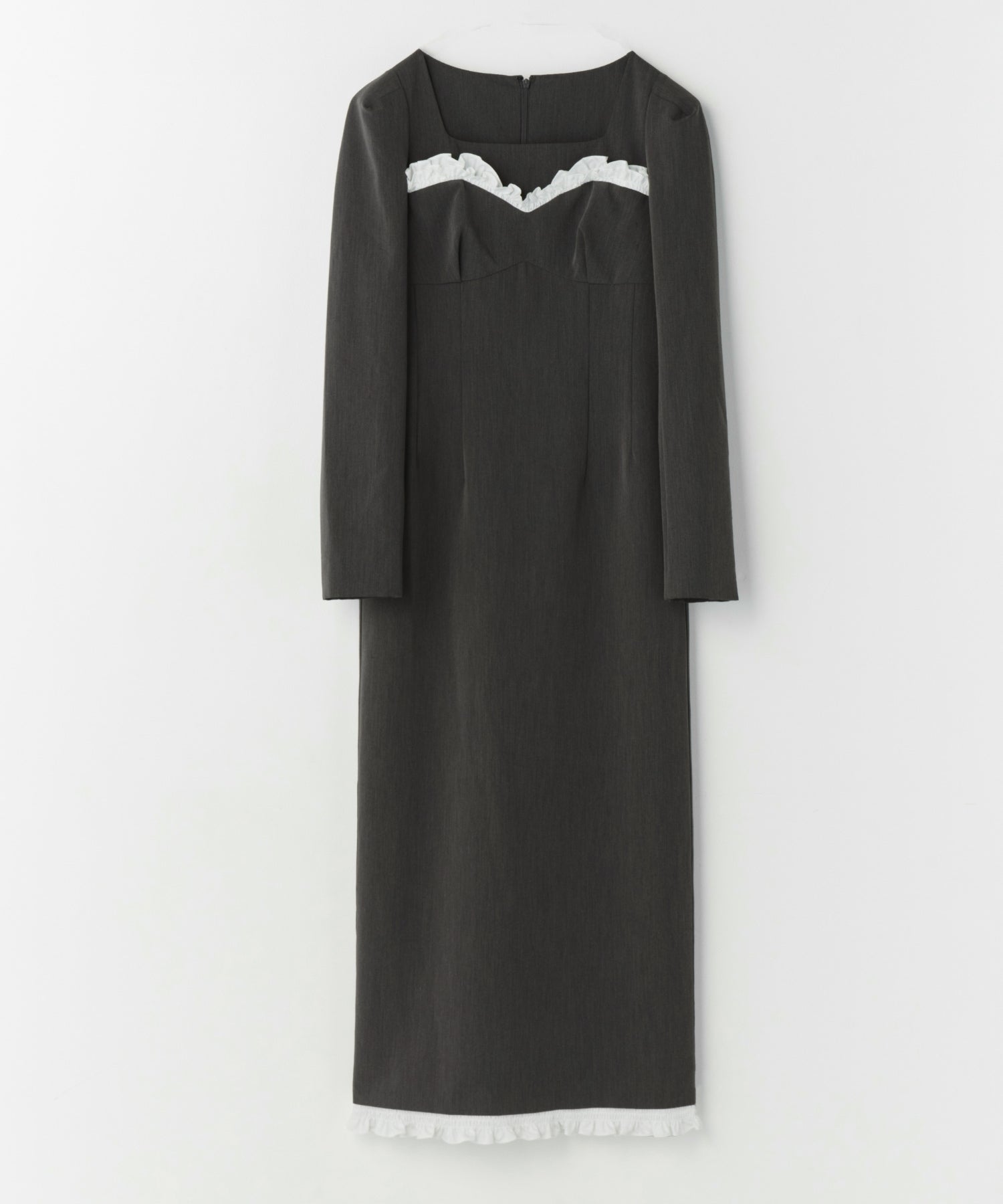 FRILLS TRIM LONG DRESS