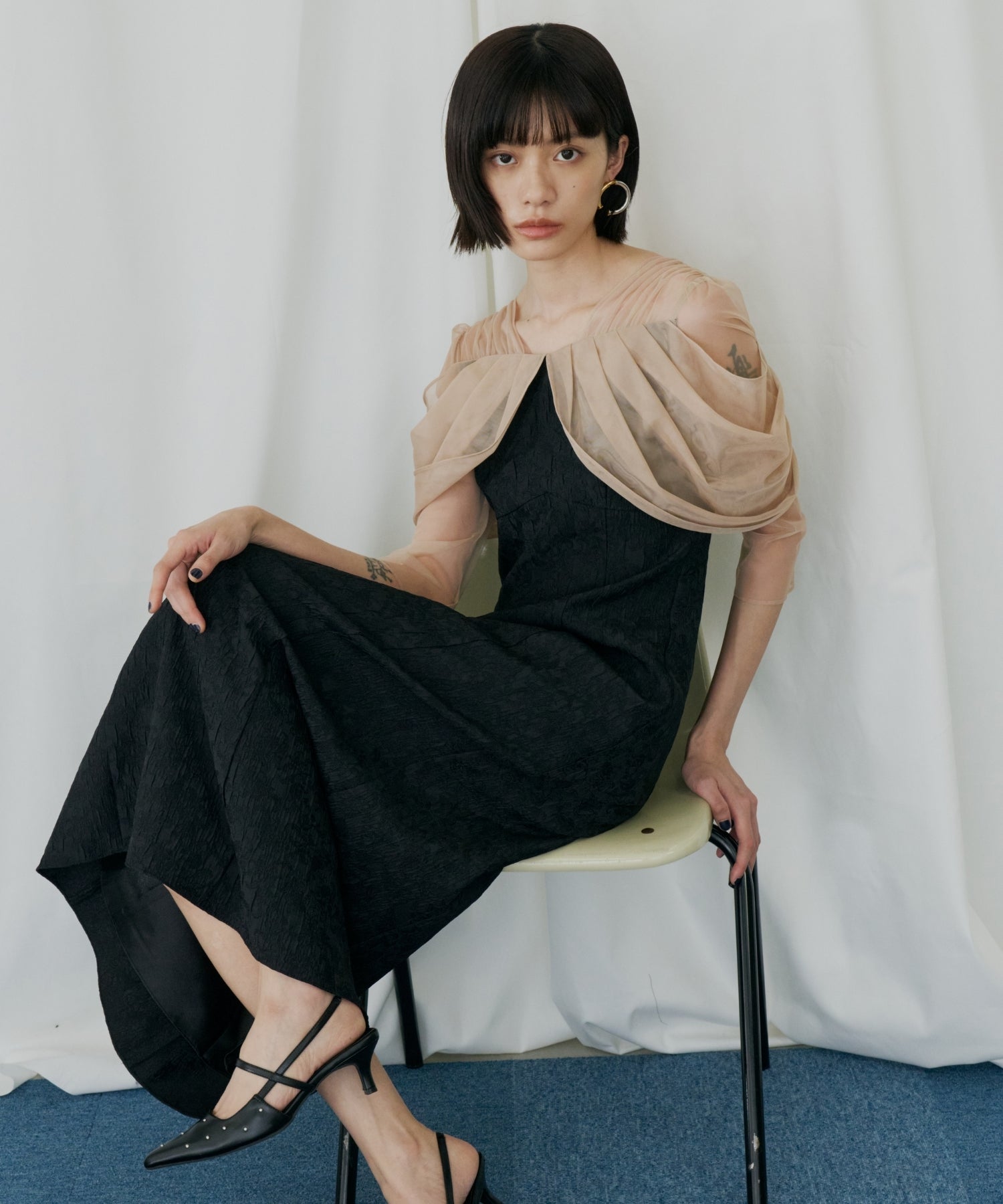 TULLE DRAPE JACQUARD DRESS