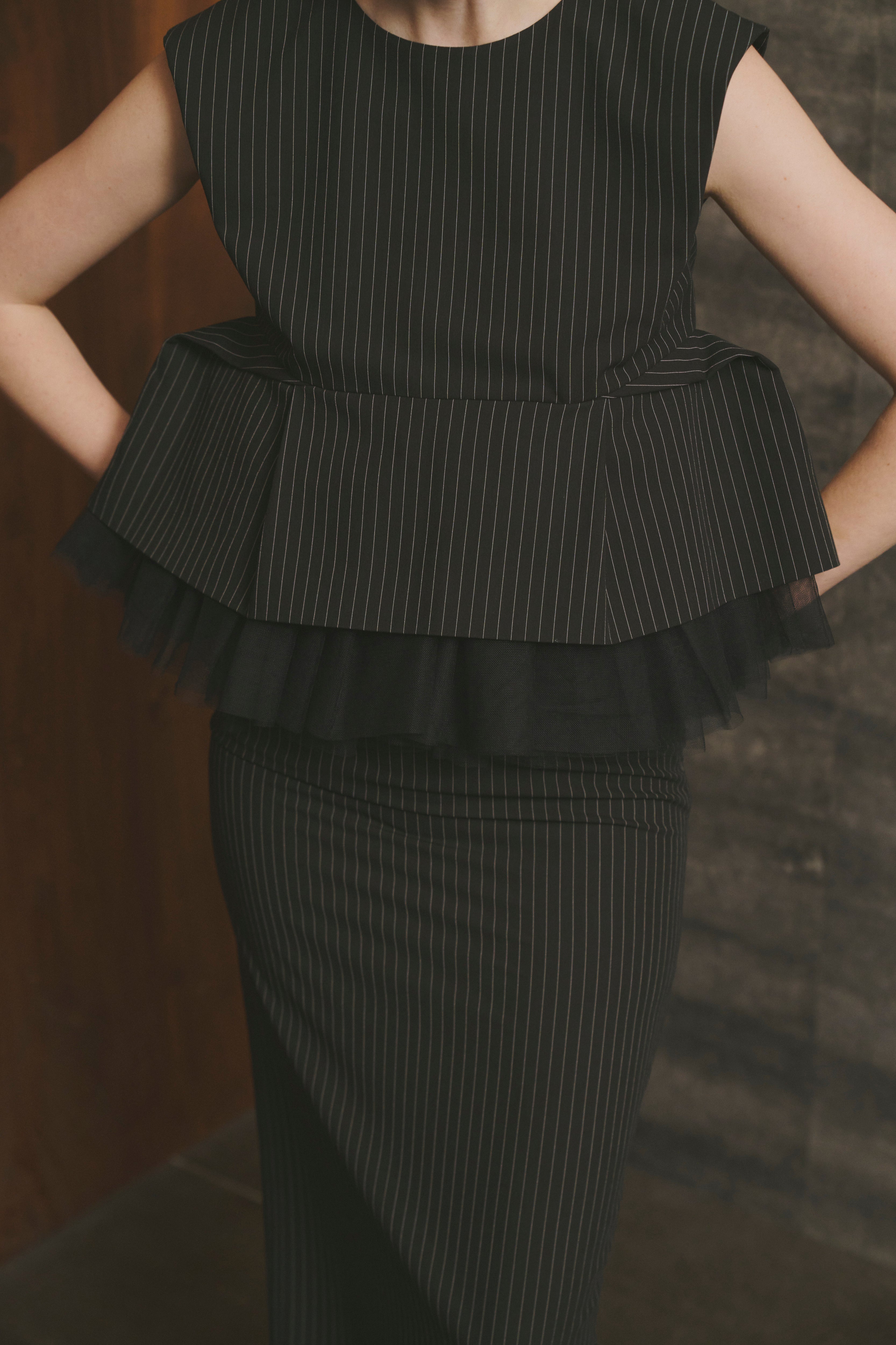 PINSTRIPE PEPLUM SETUP DRESS