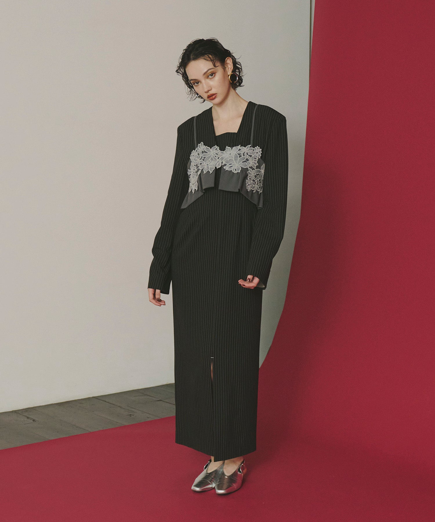 スーツ・フォーマル・ドレス ANDRESD pinstripe tailored bustier dress PINSTRIPE TAILORED BUSTIER DRESS