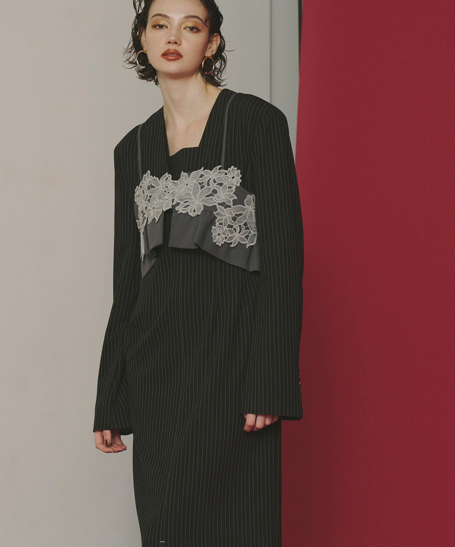 定価約3万 ANDRESD pinstripe bustier dress PINSTRIPE TAILORED BUSTIER DRESS