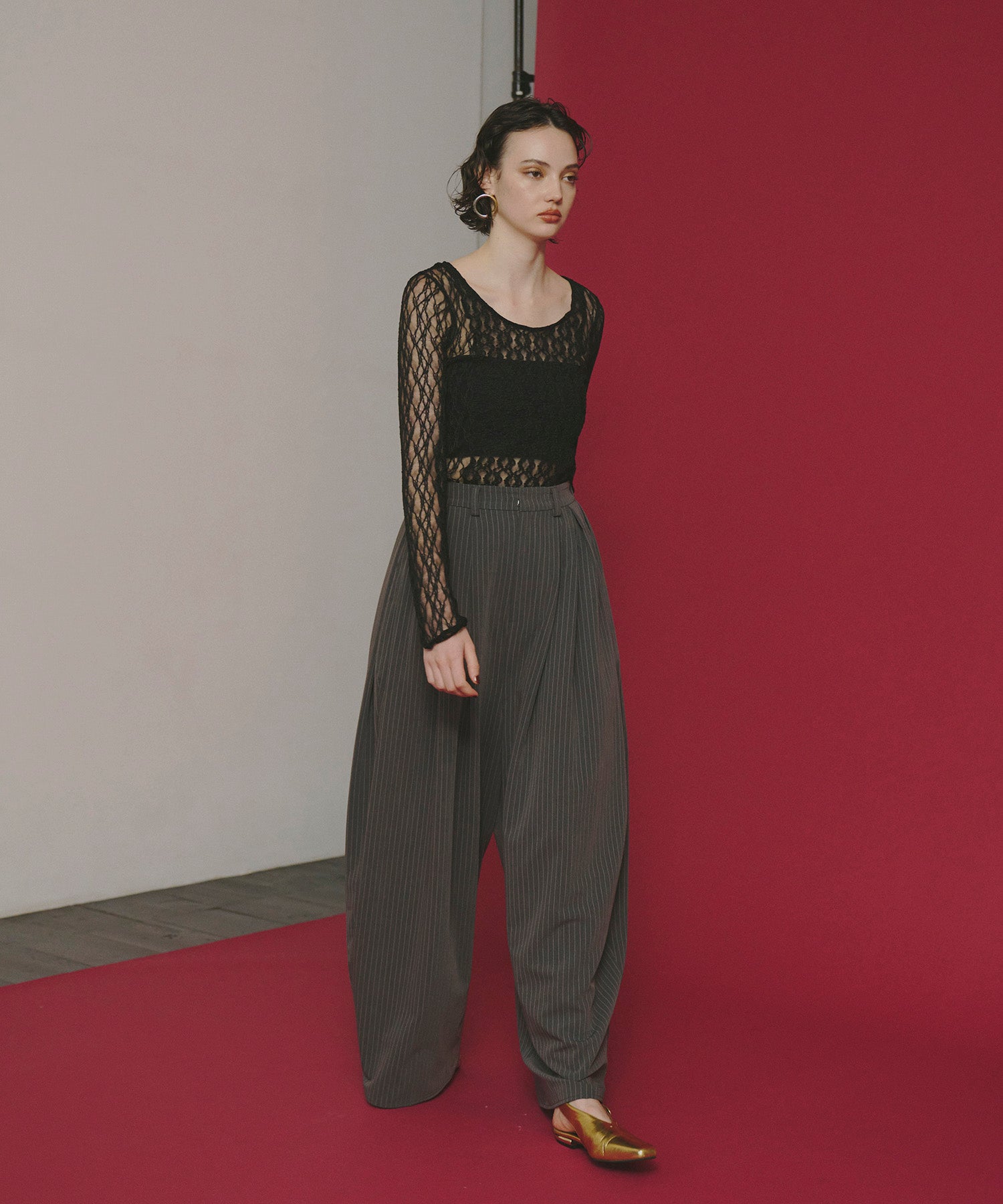 PINSTRIPE BUSTIER WIDE PANTS DRESS