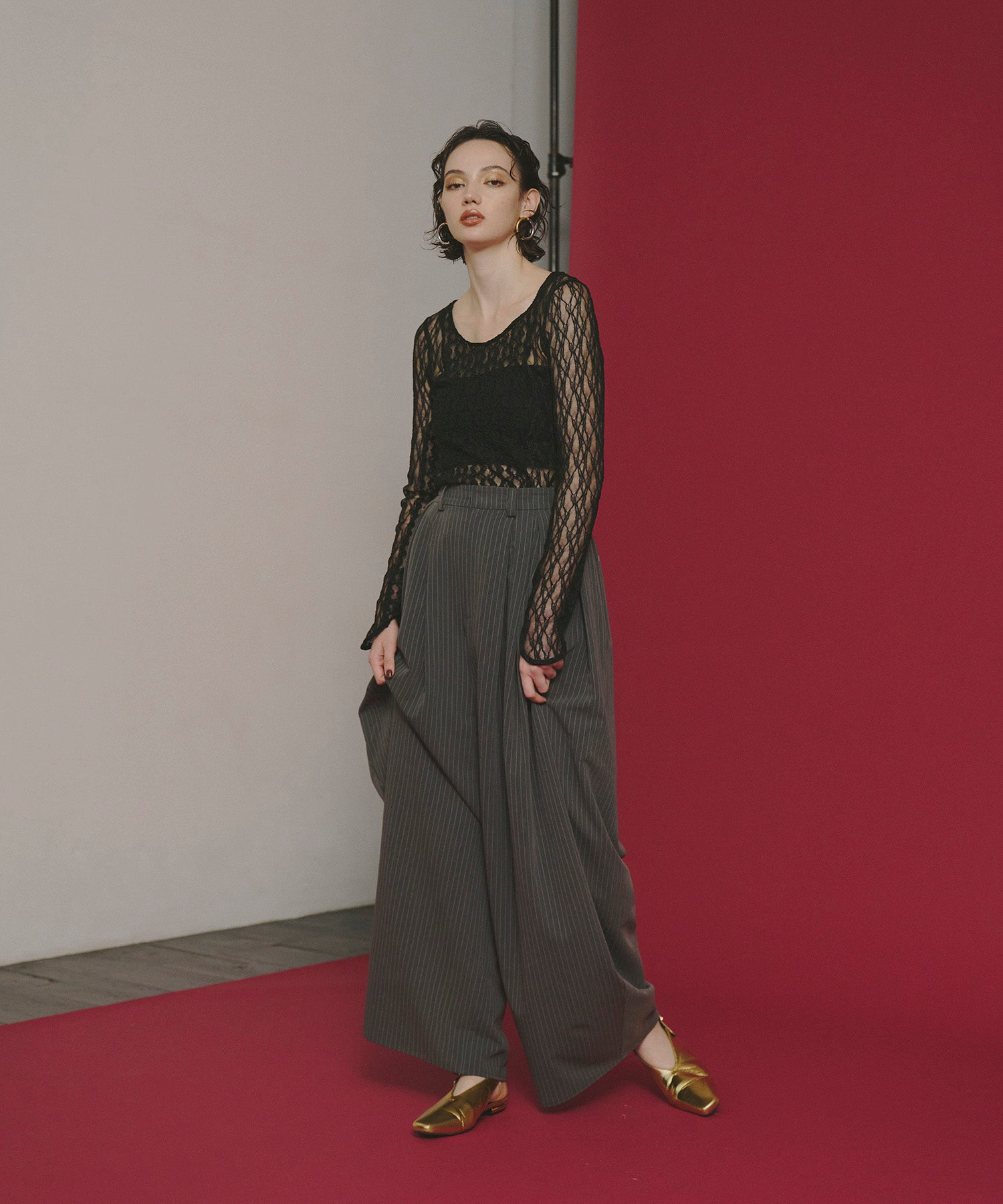 PINSTRIPE BUSTIER WIDE PANTS DRESS