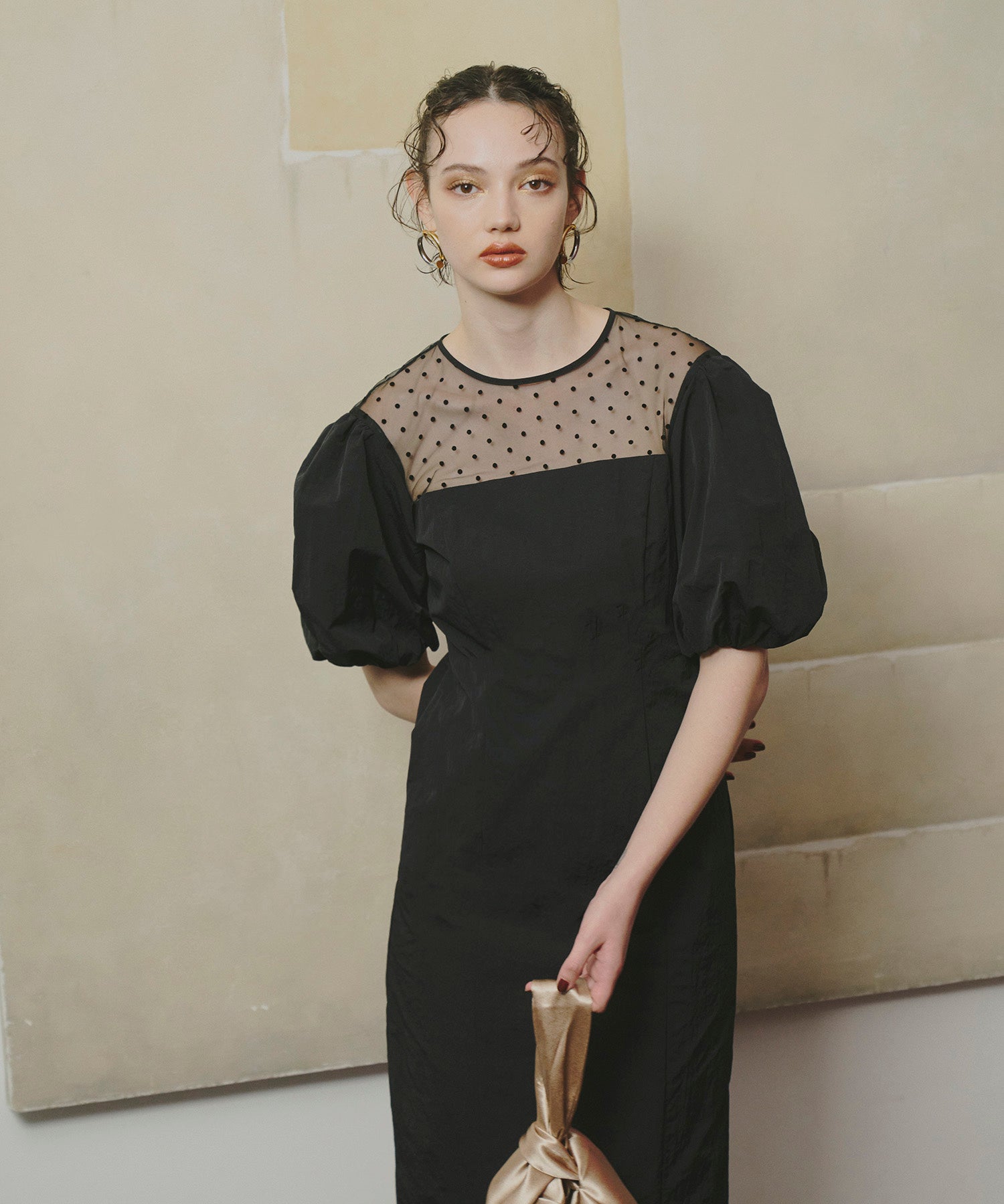 DECOLLETE DOT DRESS